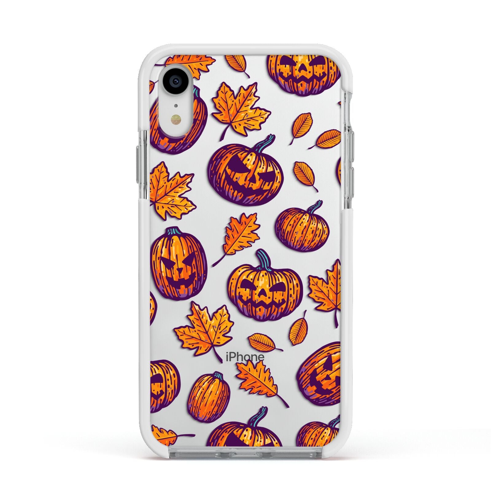 Purple and Orange Autumn Illustrations Apple iPhone XR Impact Case White Edge on Silver Phone