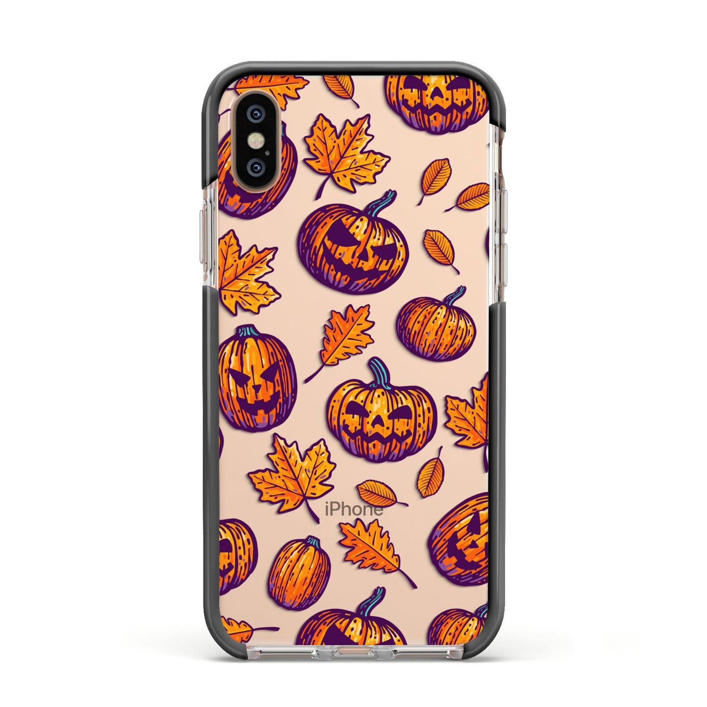 Purple and Orange Autumn Illustrations Apple iPhone Xs Impact Case Black Edge on Gold Phone