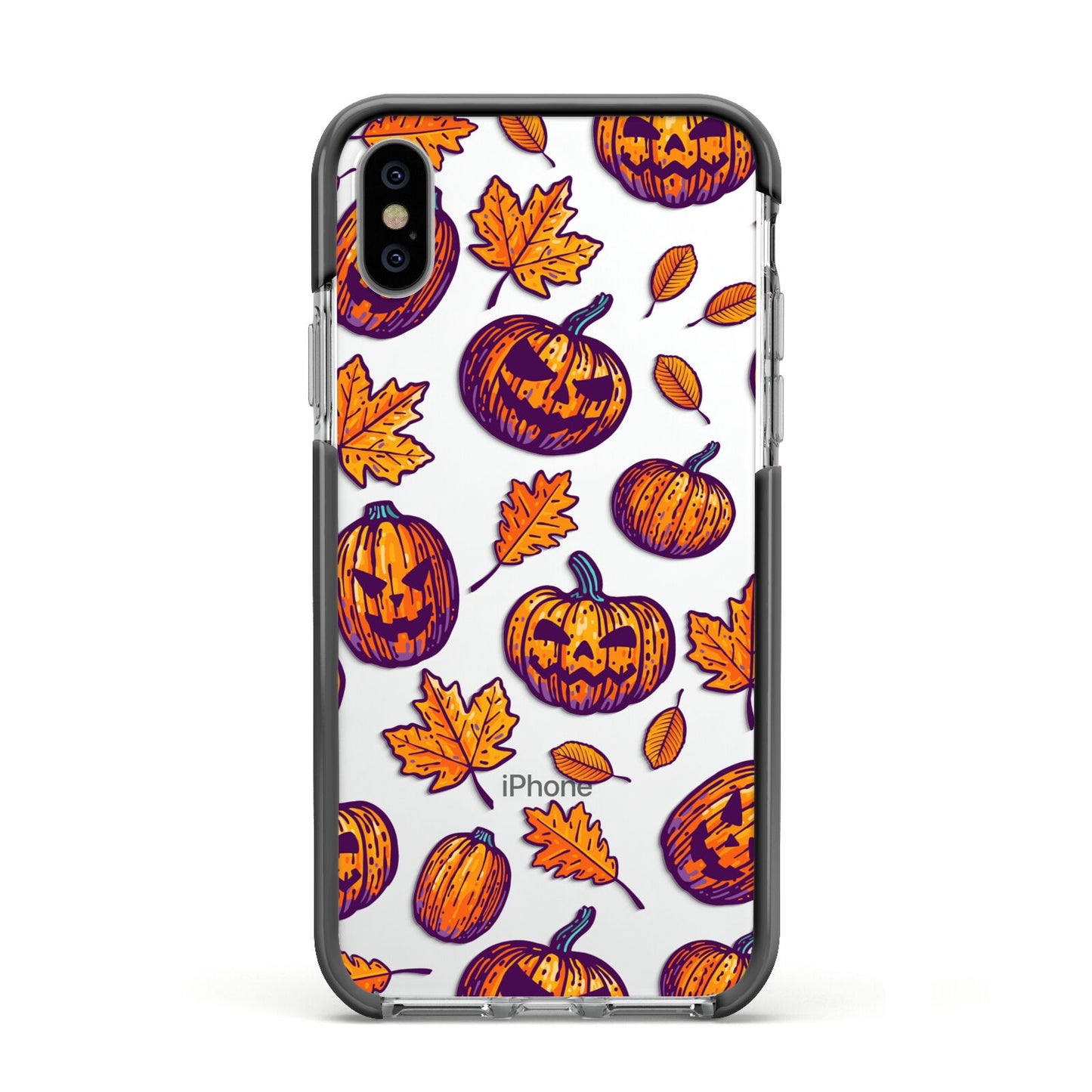 Purple and Orange Autumn Illustrations Apple iPhone Xs Impact Case Black Edge on Silver Phone