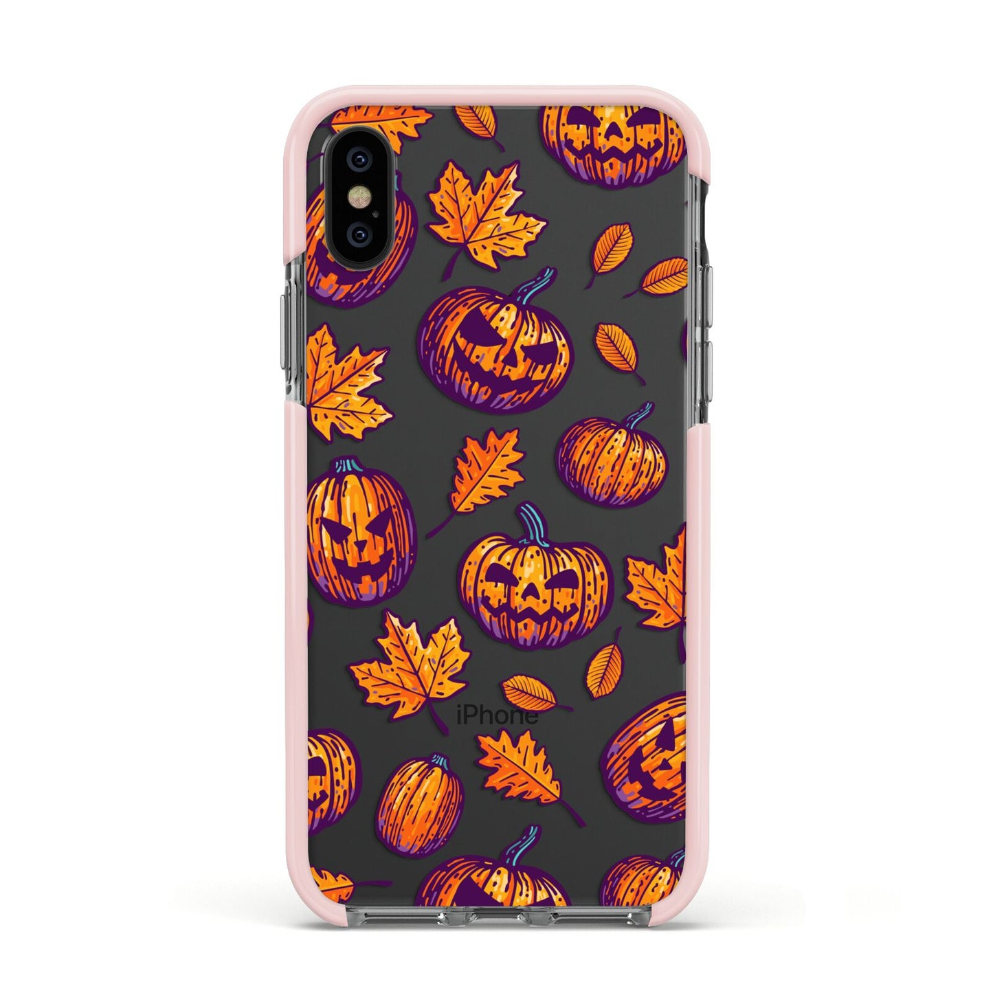 Purple and Orange Autumn Illustrations Apple iPhone Xs Impact Case Pink Edge on Black Phone