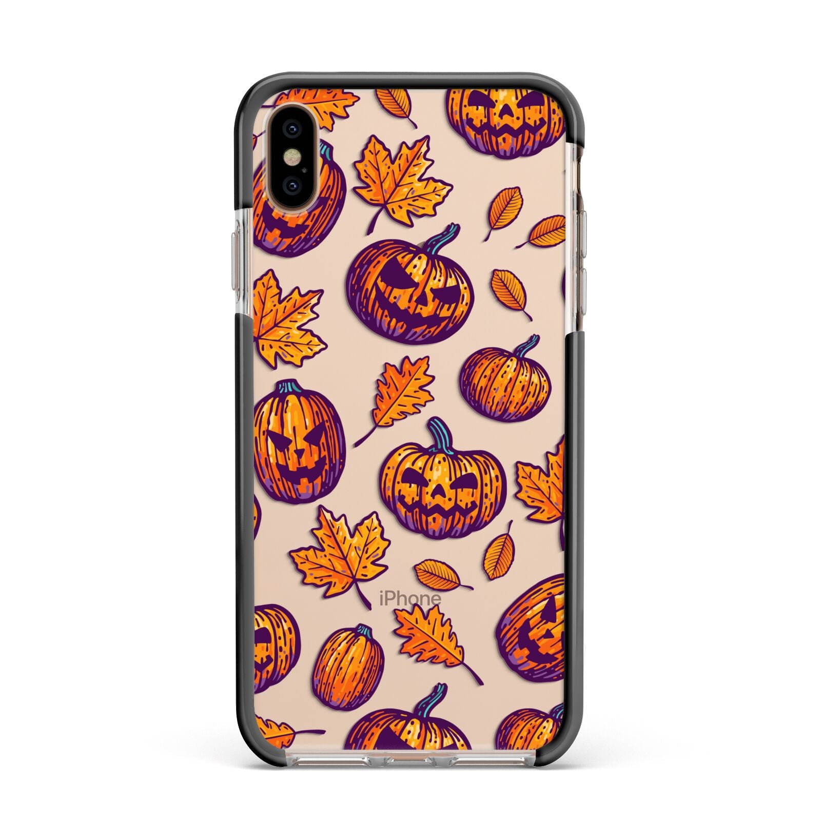 Purple and Orange Autumn Illustrations Apple iPhone Xs Max Impact Case Black Edge on Gold Phone