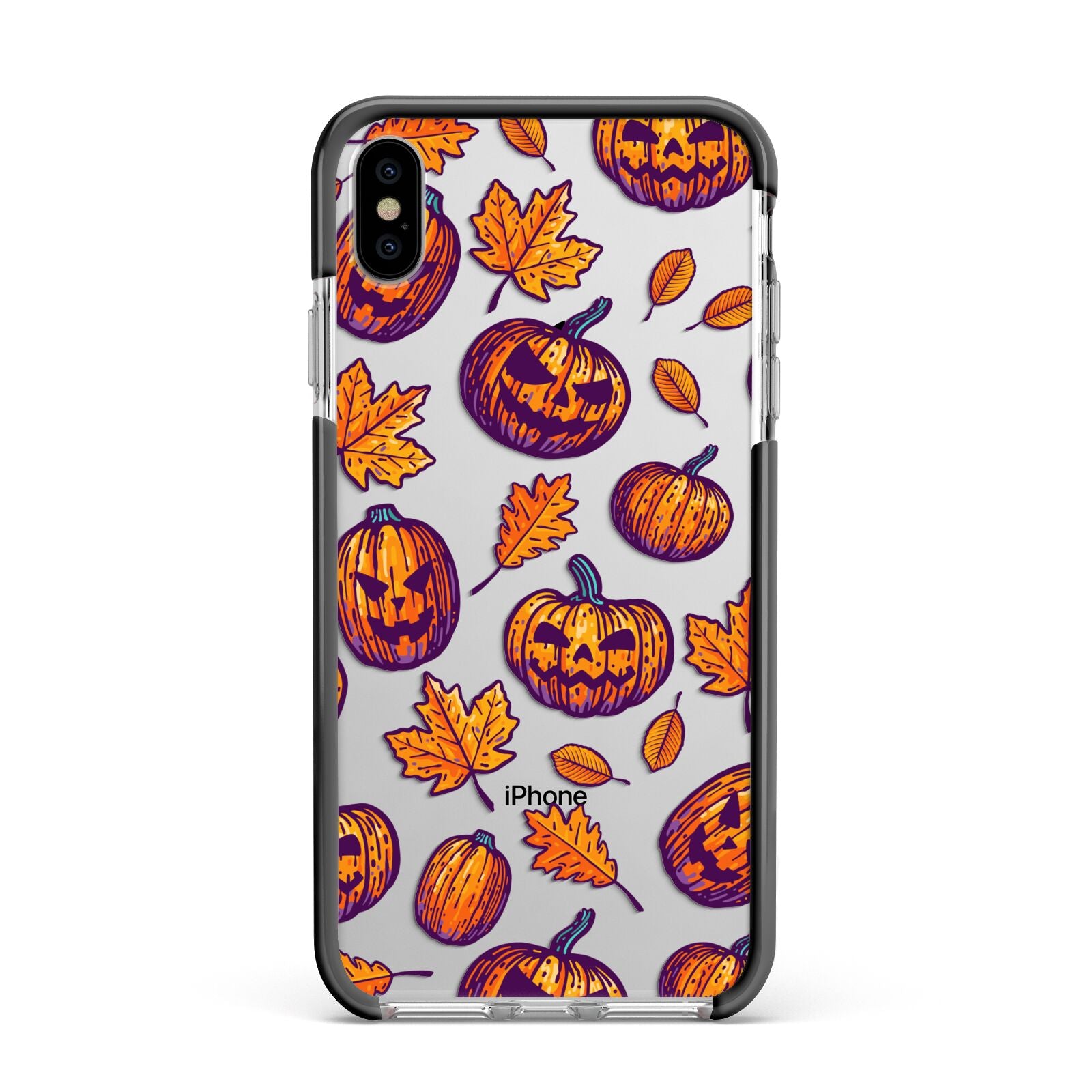 Purple and Orange Autumn Illustrations Apple iPhone Xs Max Impact Case Black Edge on Silver Phone