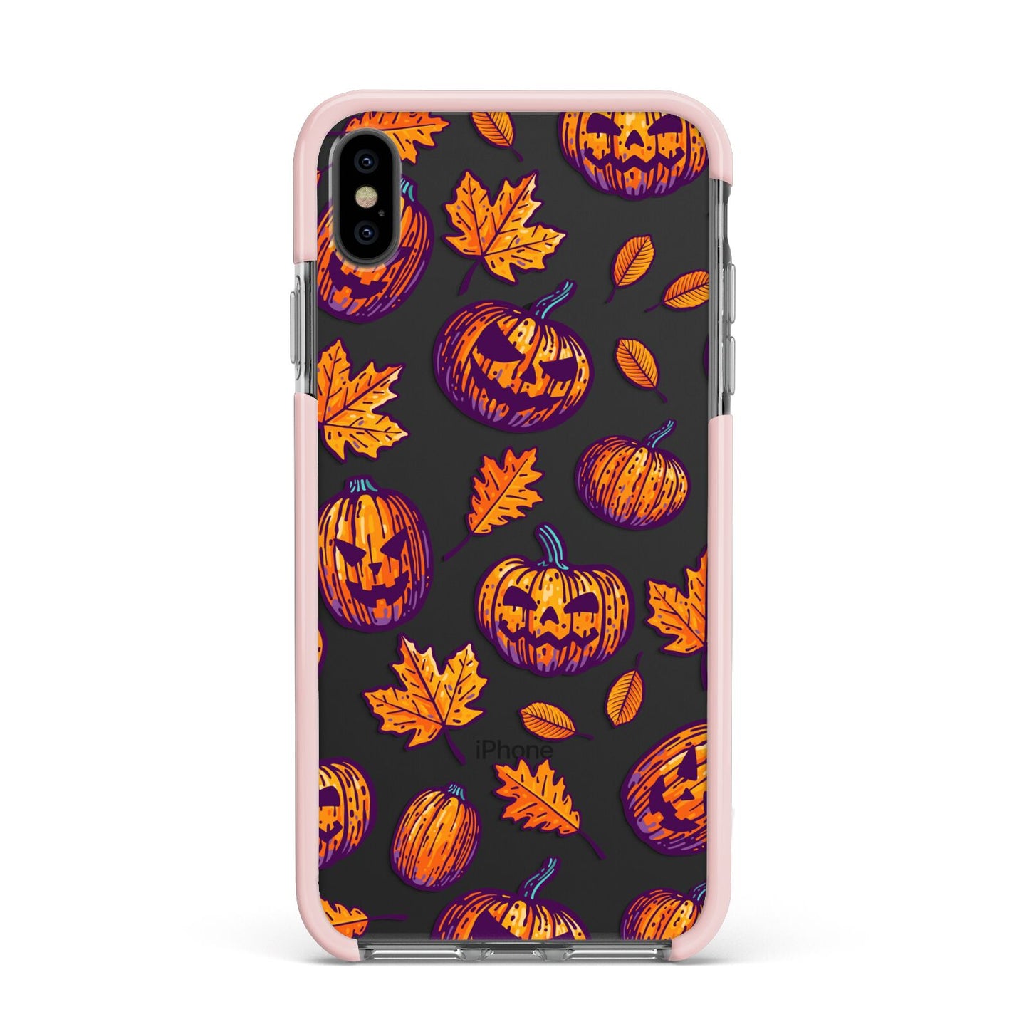 Purple and Orange Autumn Illustrations Apple iPhone Xs Max Impact Case Pink Edge on Black Phone