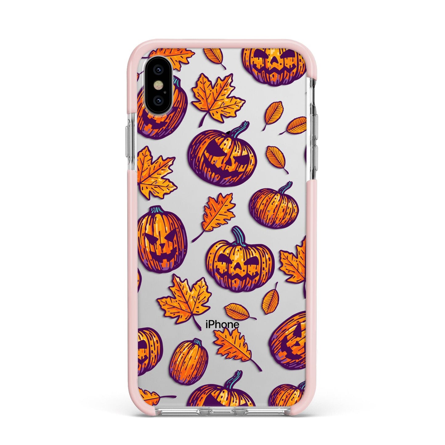Purple and Orange Autumn Illustrations Apple iPhone Xs Max Impact Case Pink Edge on Silver Phone