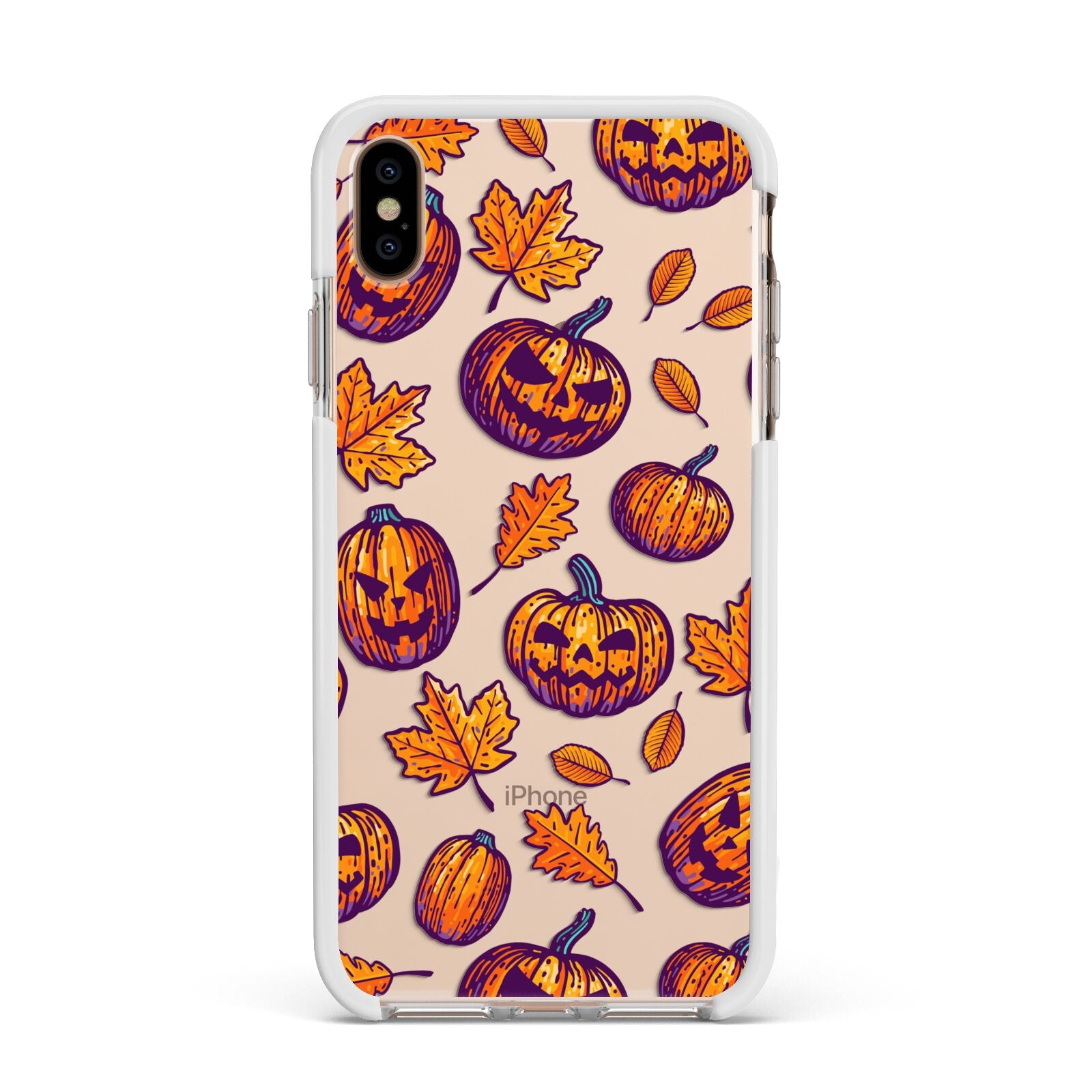 Purple and Orange Autumn Illustrations Apple iPhone Xs Max Impact Case White Edge on Gold Phone