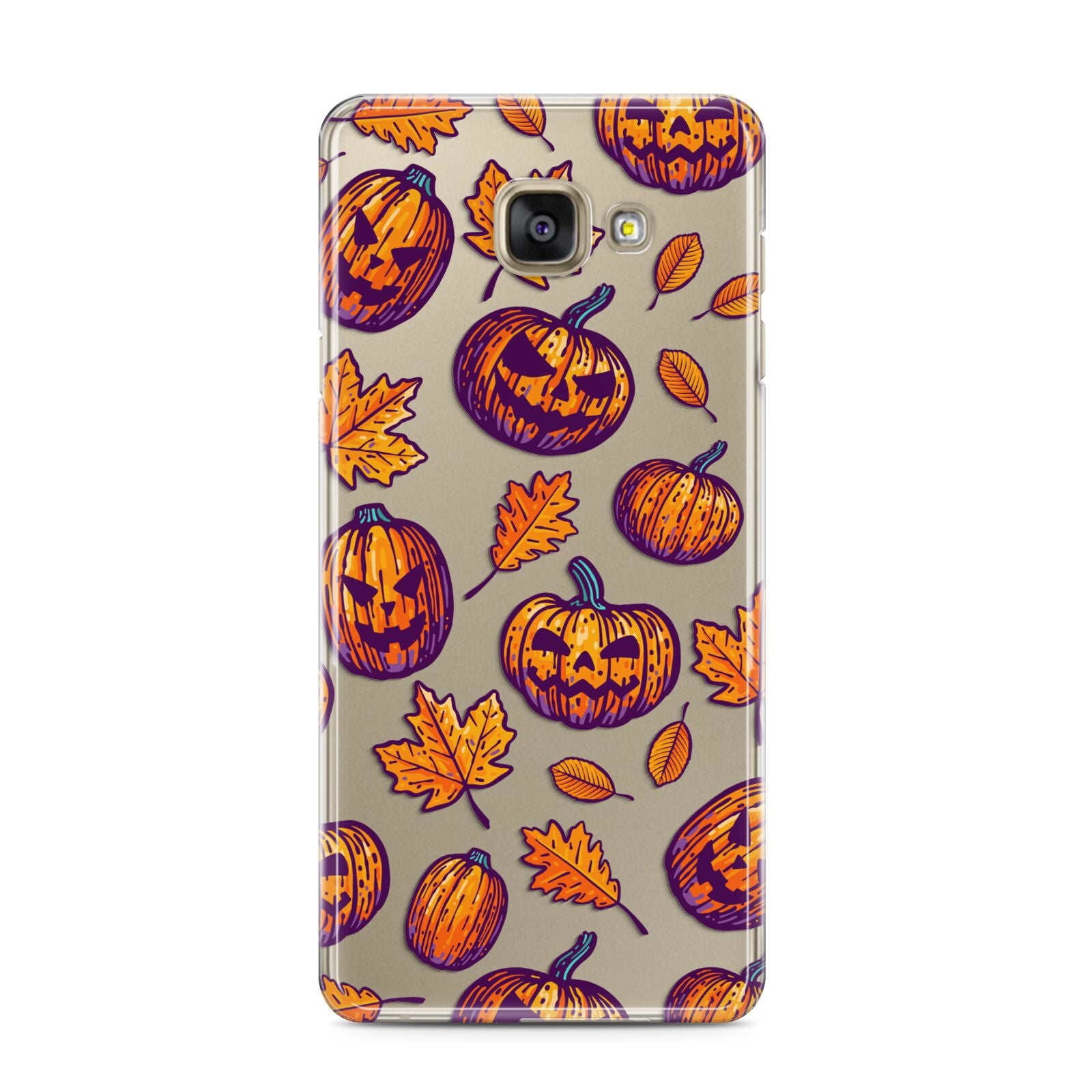 Purple and Orange Autumn Illustrations Samsung Galaxy A3 2016 Case on gold phone
