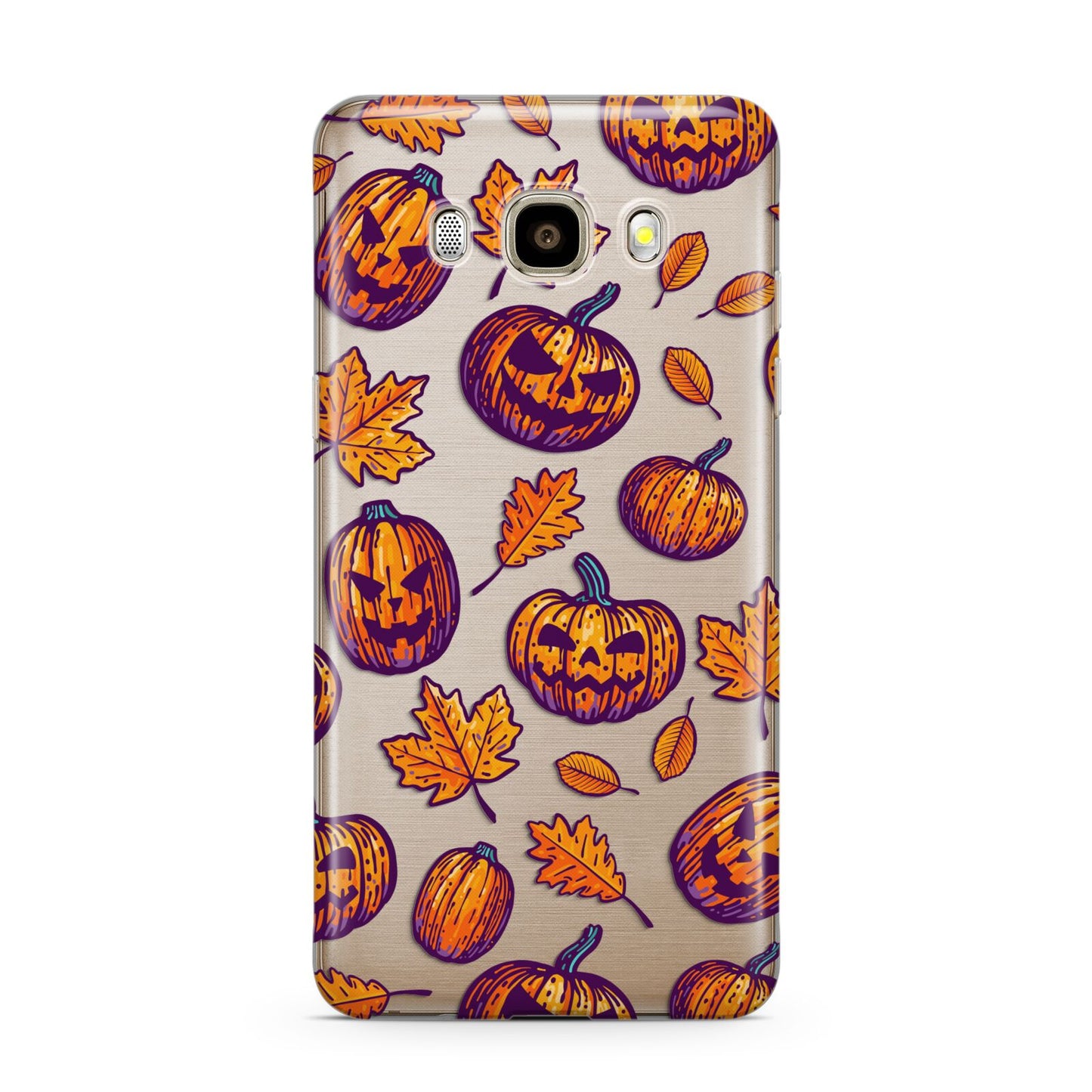 Purple and Orange Autumn Illustrations Samsung Galaxy J7 2016 Case on gold phone