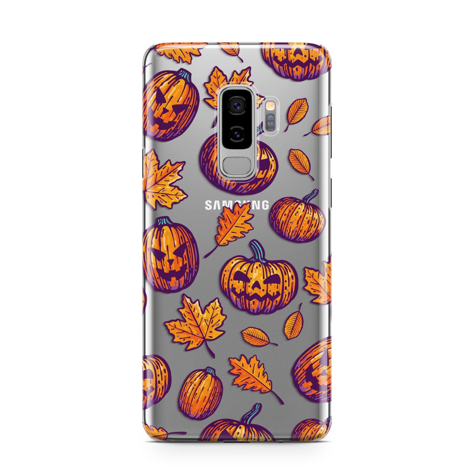 Purple and Orange Autumn Illustrations Samsung Galaxy S9 Plus Case on Silver phone