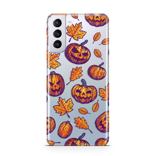 Purple and Orange Autumn Illustrations Samsung S21 Plus Phone Case