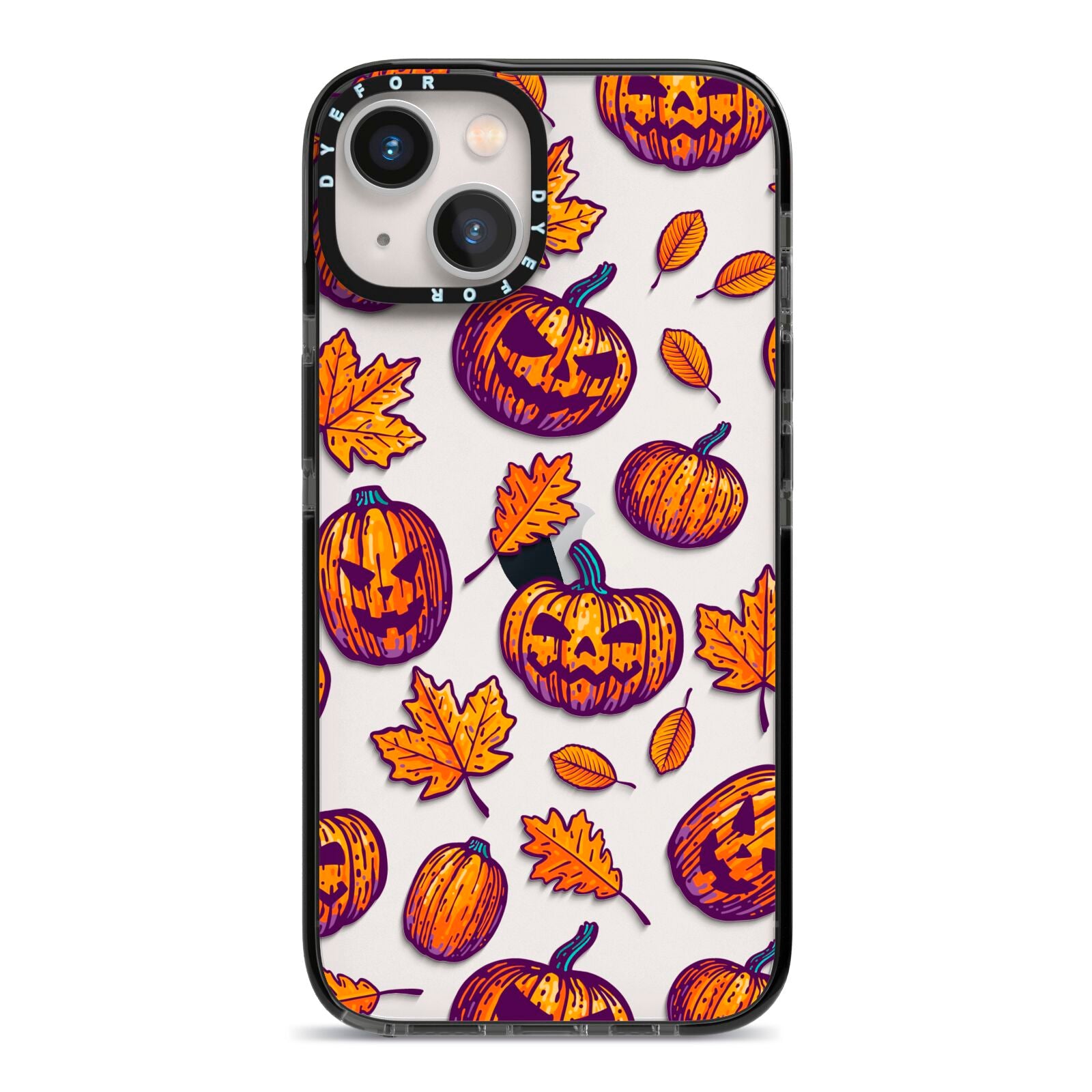 Purple and Orange Autumn Illustrations iPhone 13 Black Impact Case on Silver phone