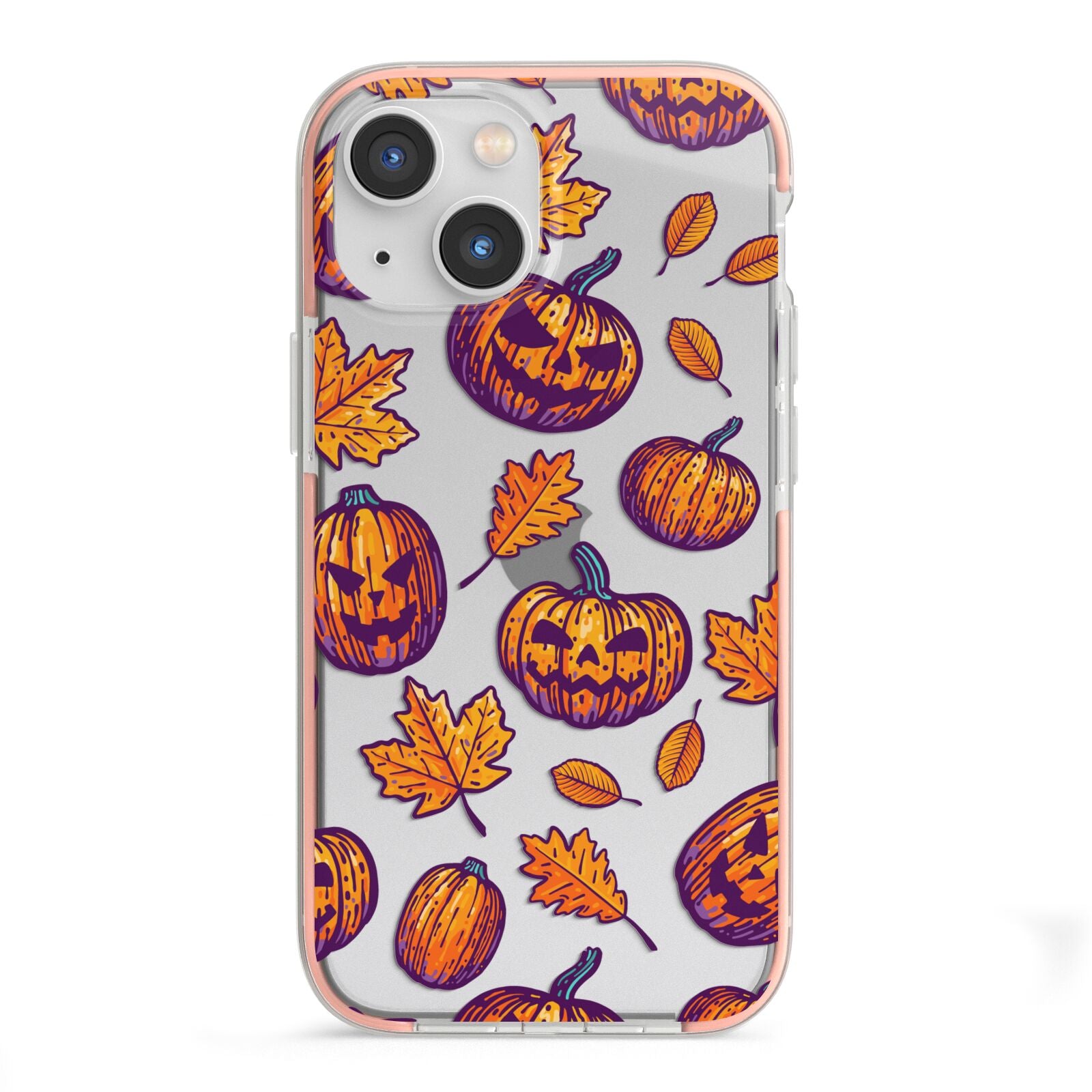 Purple and Orange Autumn Illustrations iPhone 13 Mini TPU Impact Case with Pink Edges