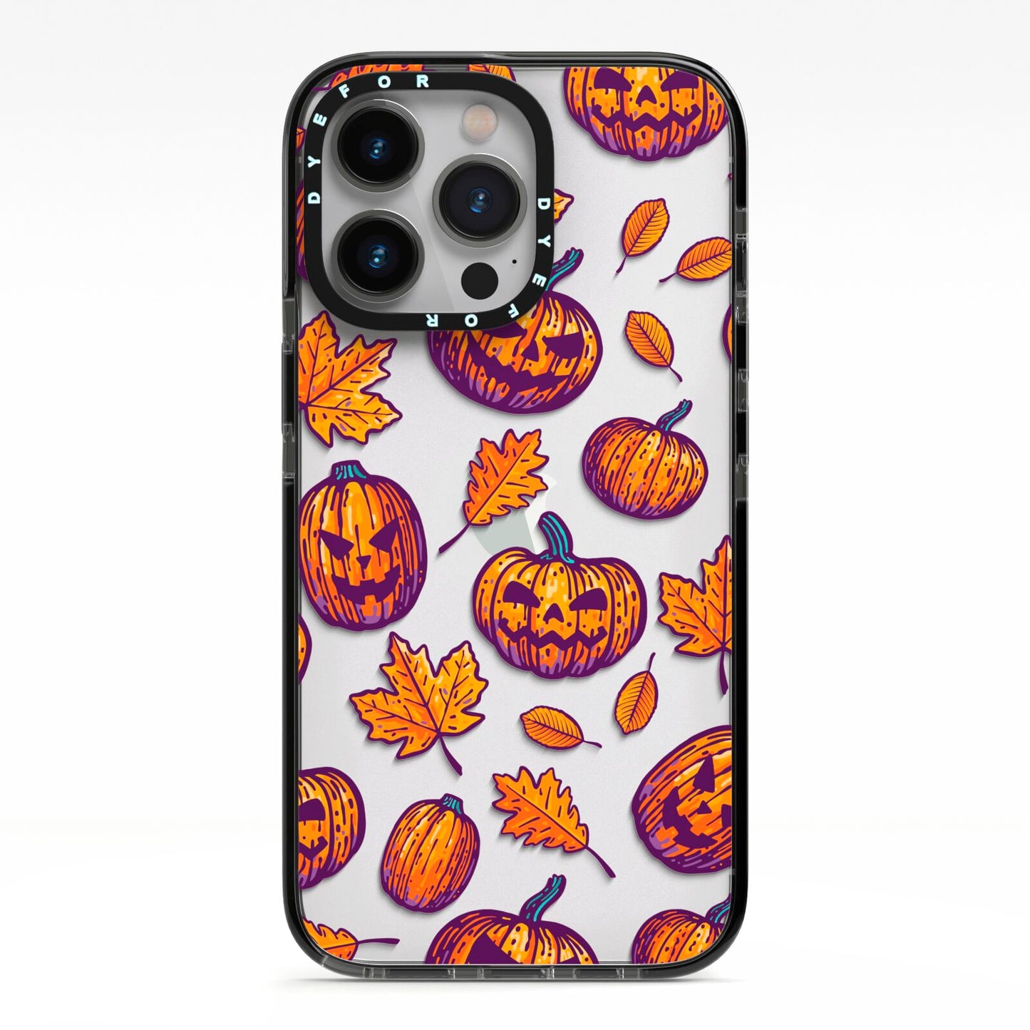 Purple and Orange Autumn Illustrations iPhone 13 Pro Black Impact Case on Silver phone