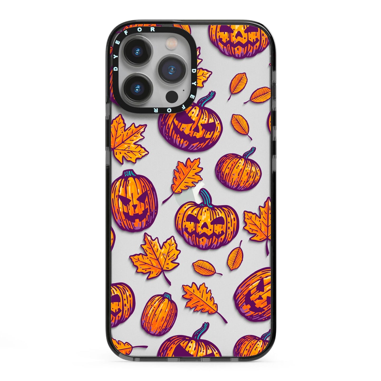 Purple and Orange Autumn Illustrations iPhone 13 Pro Max Black Impact Case on Silver phone