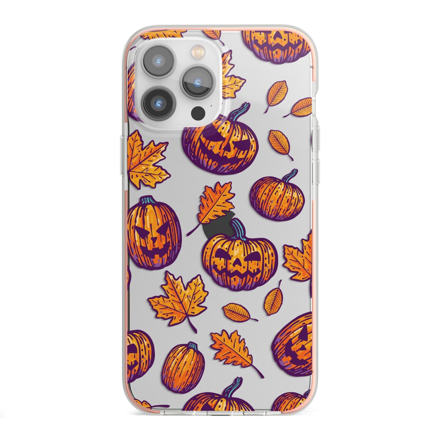 Purple and Orange Autumn Illustrations iPhone 13 Pro Max TPU Impact Case with Pink Edges