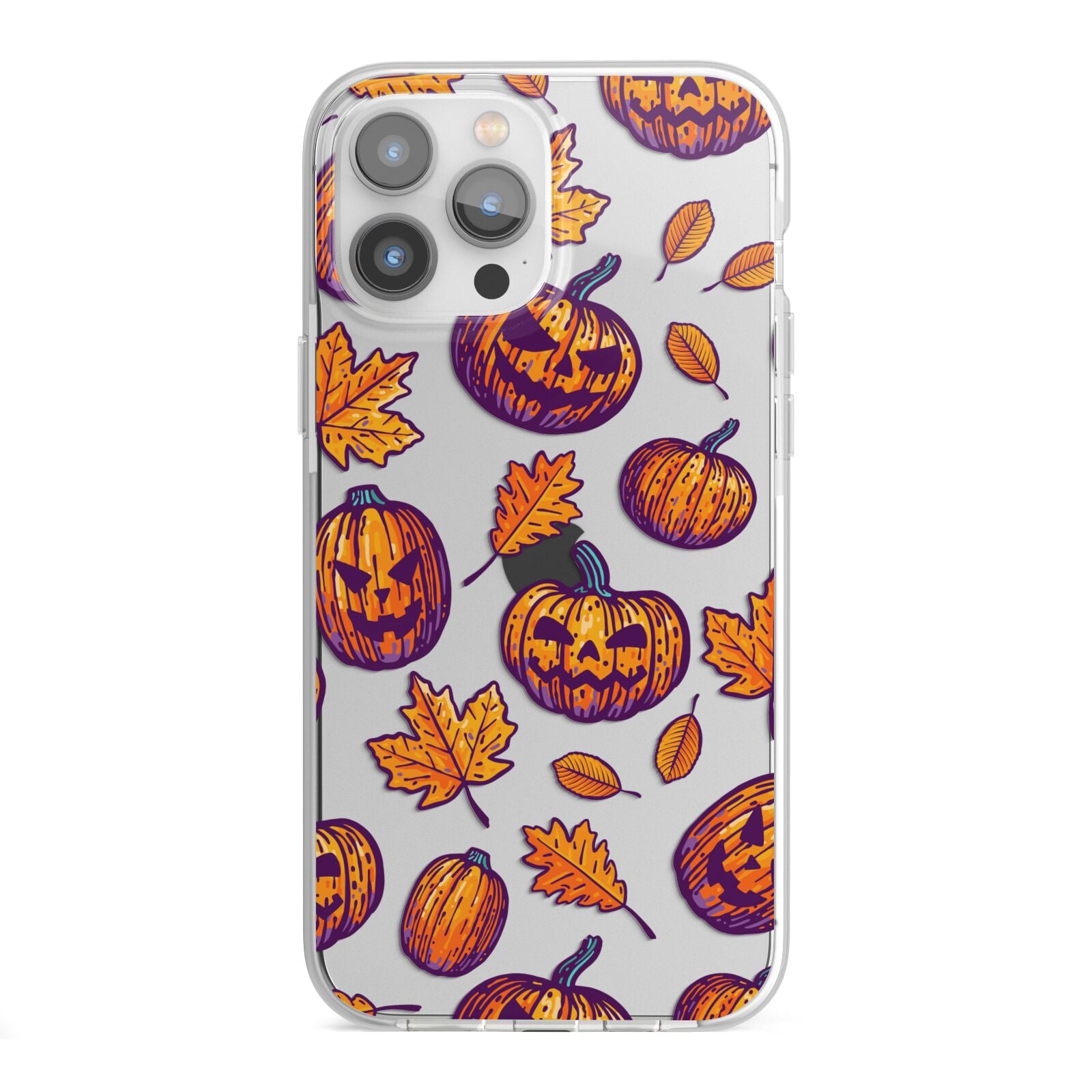 Purple and Orange Autumn Illustrations iPhone 13 Pro Max TPU Impact Case with White Edges
