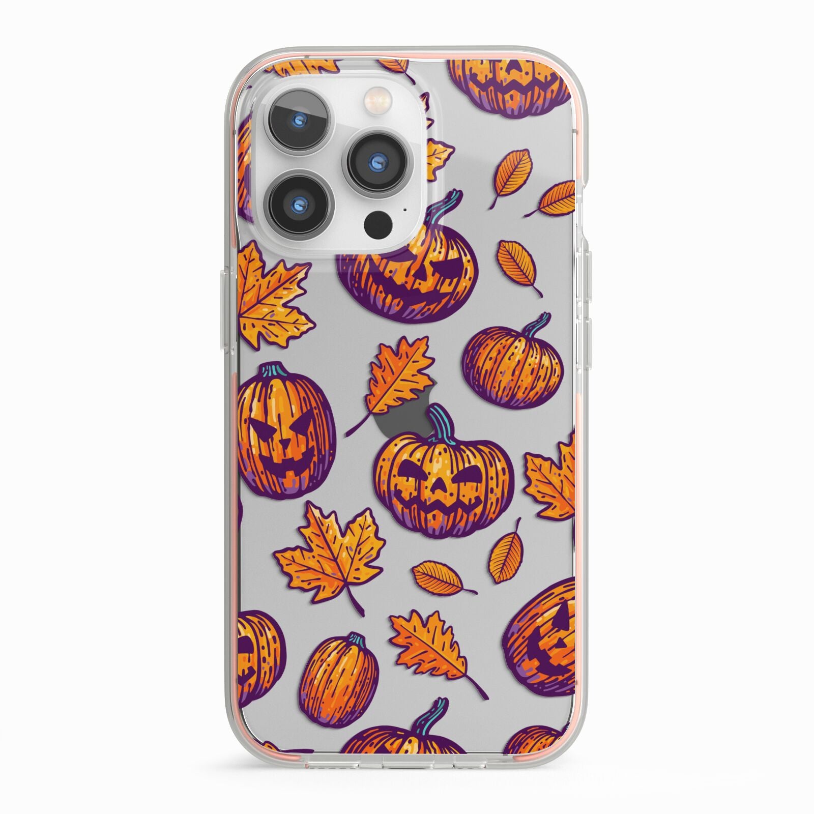 Purple and Orange Autumn Illustrations iPhone 13 Pro TPU Impact Case with Pink Edges