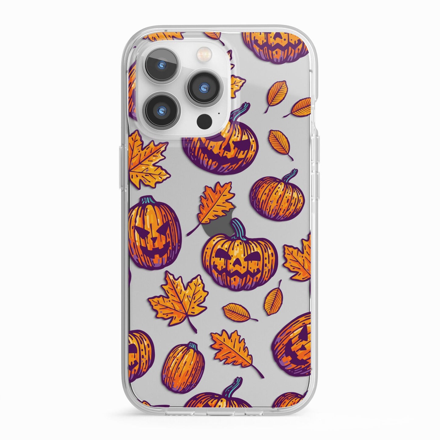 Purple and Orange Autumn Illustrations iPhone 13 Pro TPU Impact Case with White Edges