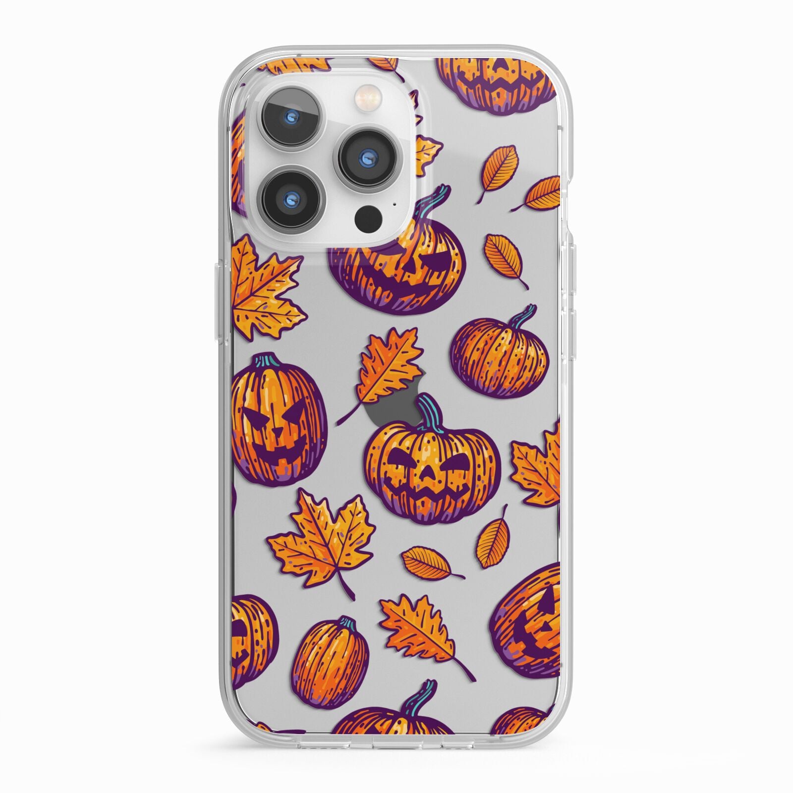 Purple and Orange Autumn Illustrations iPhone 13 Pro TPU Impact Case with White Edges