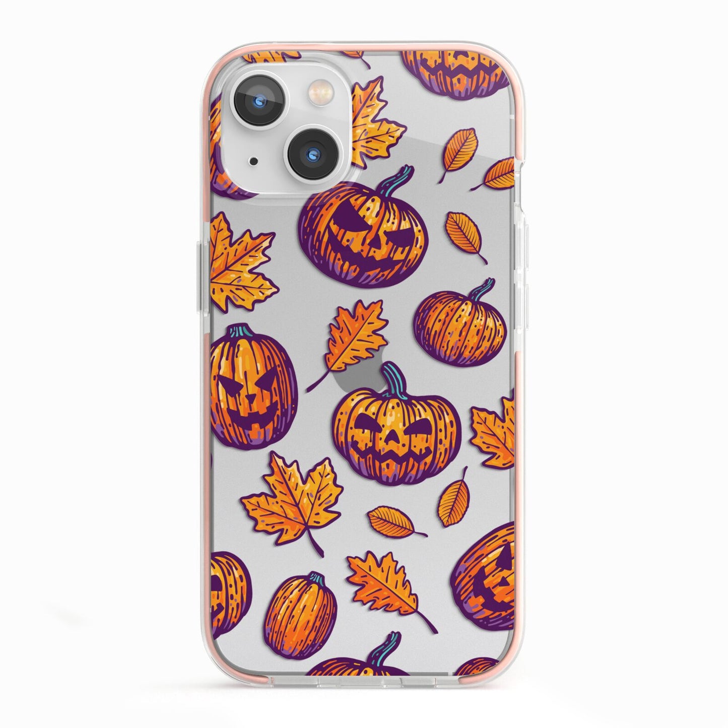 Purple and Orange Autumn Illustrations iPhone 13 TPU Impact Case with Pink Edges