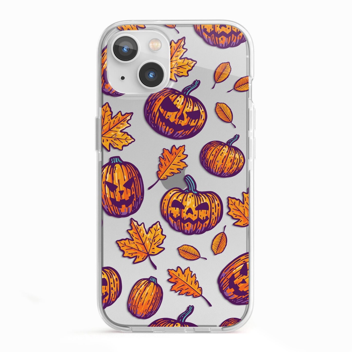 Purple and Orange Autumn Illustrations iPhone 13 TPU Impact Case with White Edges