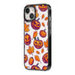 Purple and Orange Autumn Illustrations iPhone 14 Black Impact Case Side Angle on Silver phone