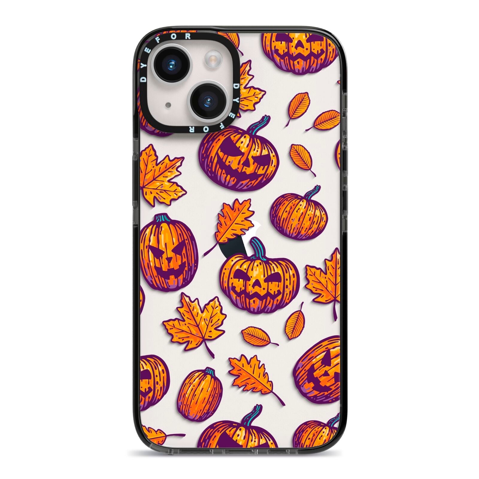 Purple and Orange Autumn Illustrations iPhone 14 Black Impact Case on Silver phone