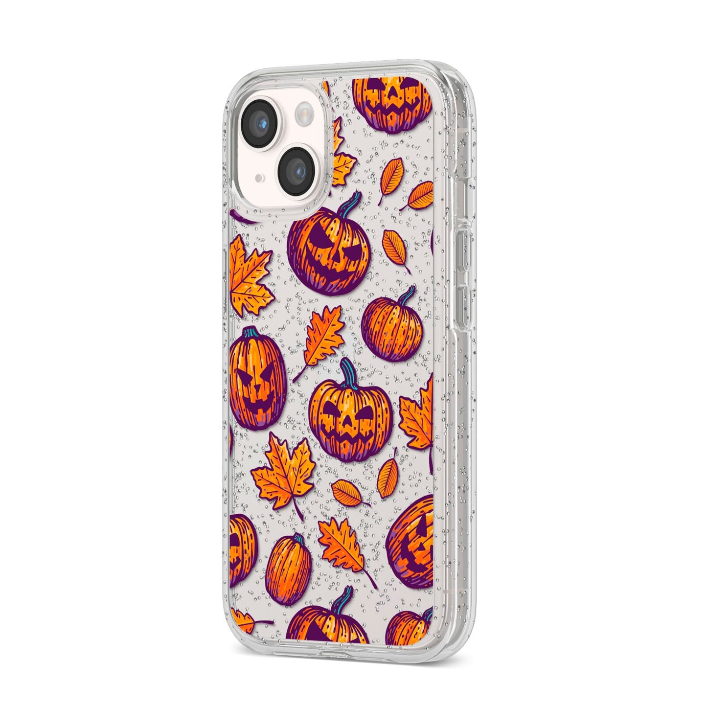 Purple and Orange Autumn Illustrations iPhone 14 Glitter Tough Case Starlight Angled Image