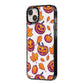 Purple and Orange Autumn Illustrations iPhone 14 Plus Black Impact Case Side Angle on Silver phone