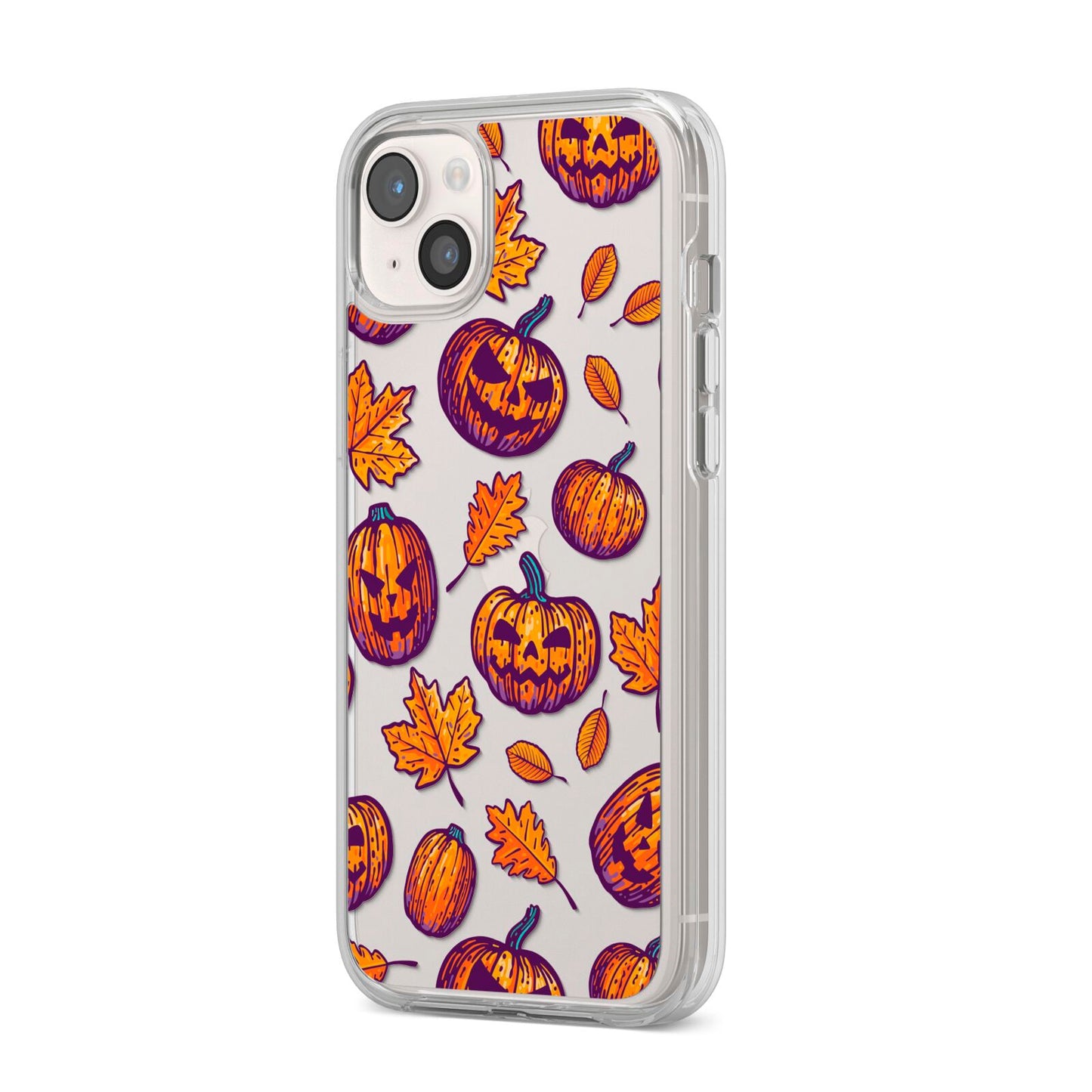Purple and Orange Autumn Illustrations iPhone 14 Plus Clear Tough Case Starlight Angled Image