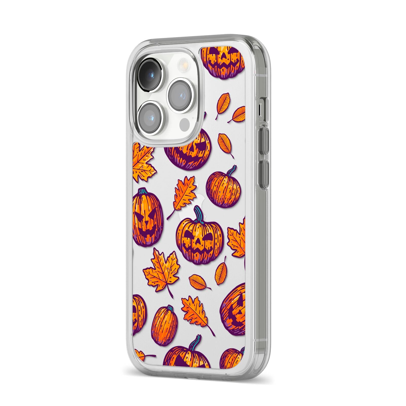 Purple and Orange Autumn Illustrations iPhone 14 Pro Clear Tough Case Silver Angled Image