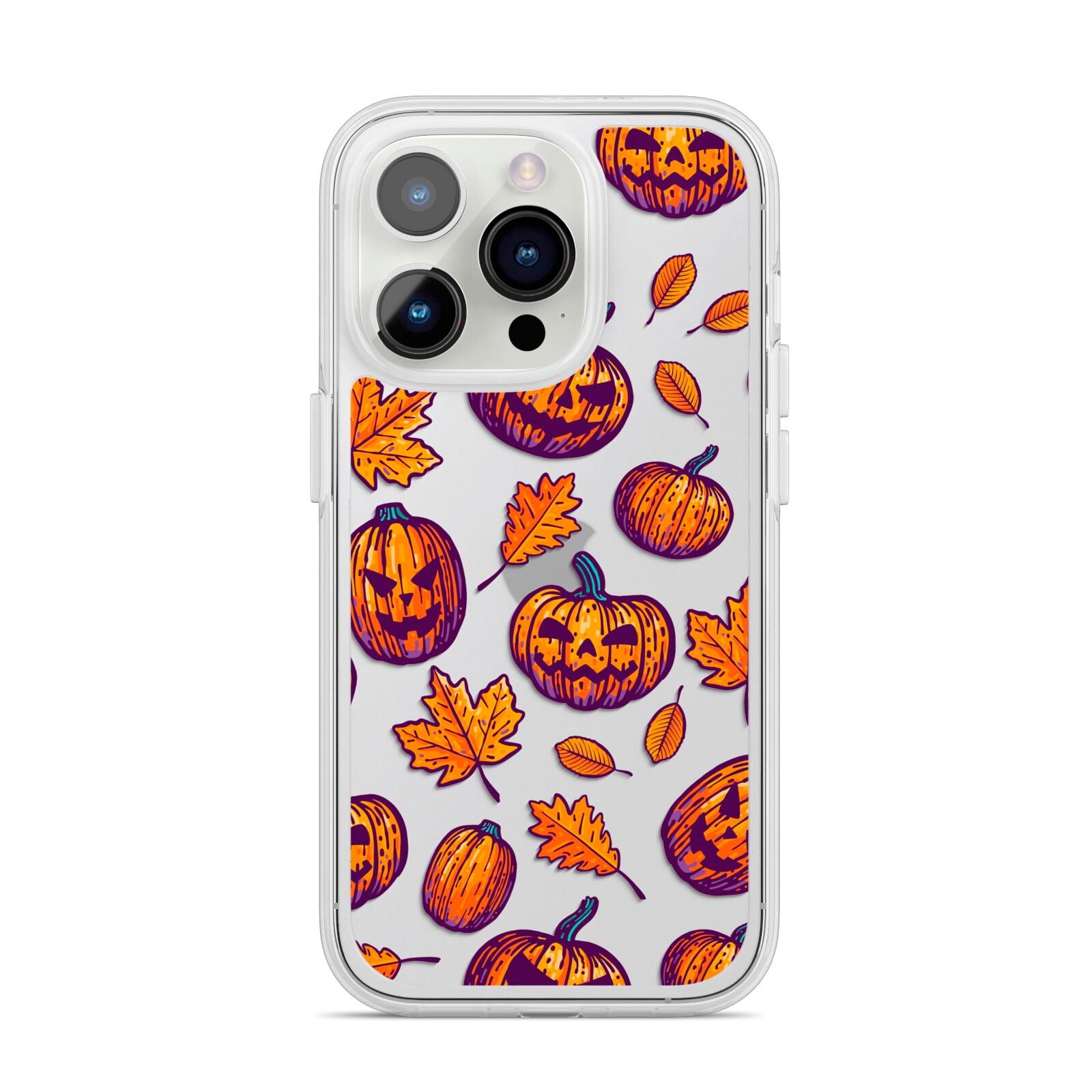 Purple and Orange Autumn Illustrations iPhone 14 Pro Clear Tough Case Silver
