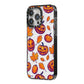 Purple and Orange Autumn Illustrations iPhone 14 Pro Max Black Impact Case Side Angle on Silver phone