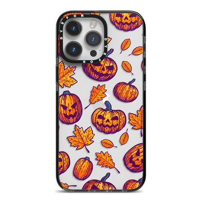 Purple and Orange Autumn Illustrations iPhone 14 Pro Max Black Impact Case on Silver phone