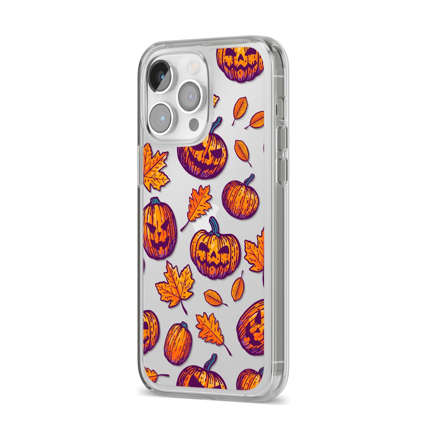 Purple and Orange Autumn Illustrations iPhone 14 Pro Max Clear Tough Case Silver Angled Image