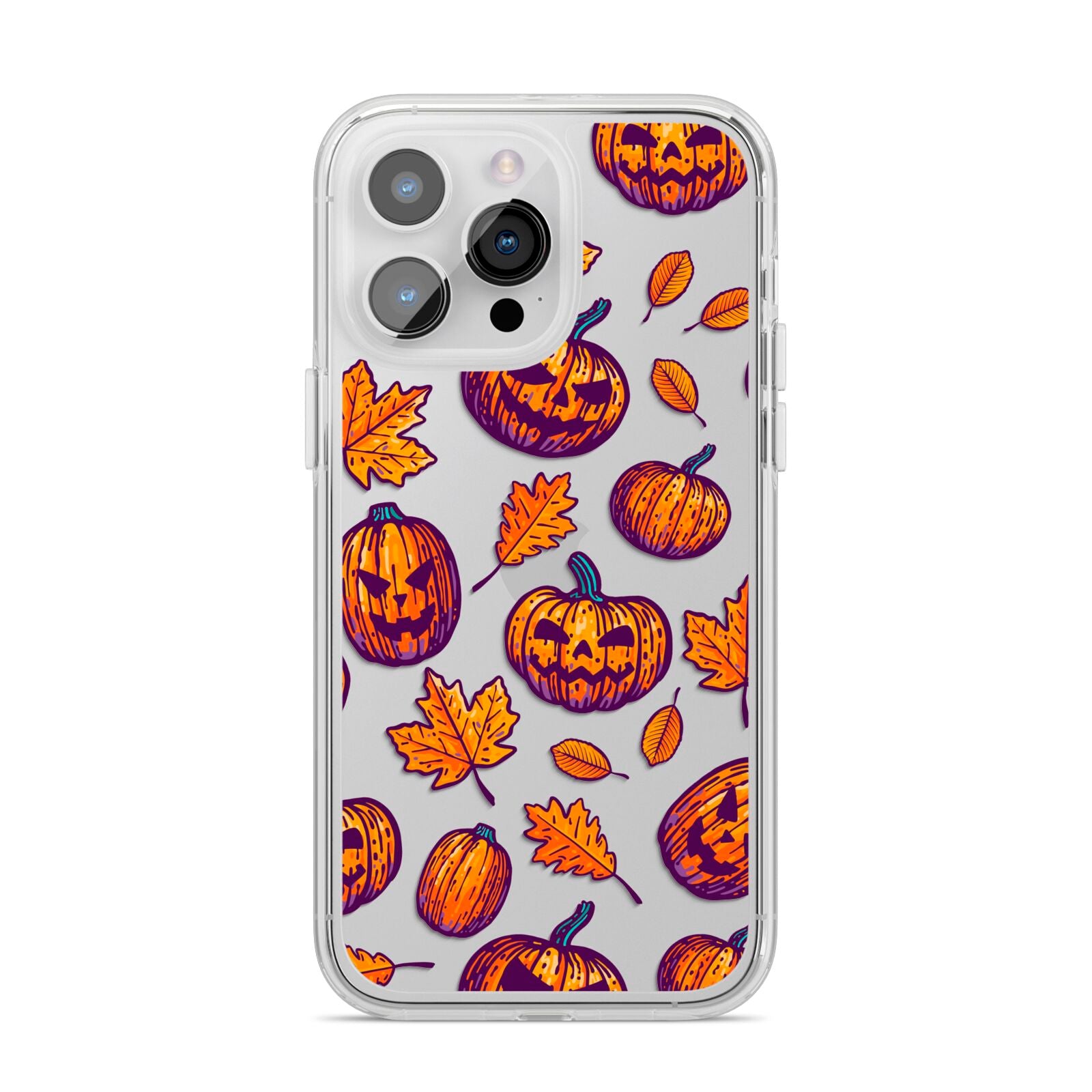 Purple and Orange Autumn Illustrations iPhone 14 Pro Max Clear Tough Case Silver