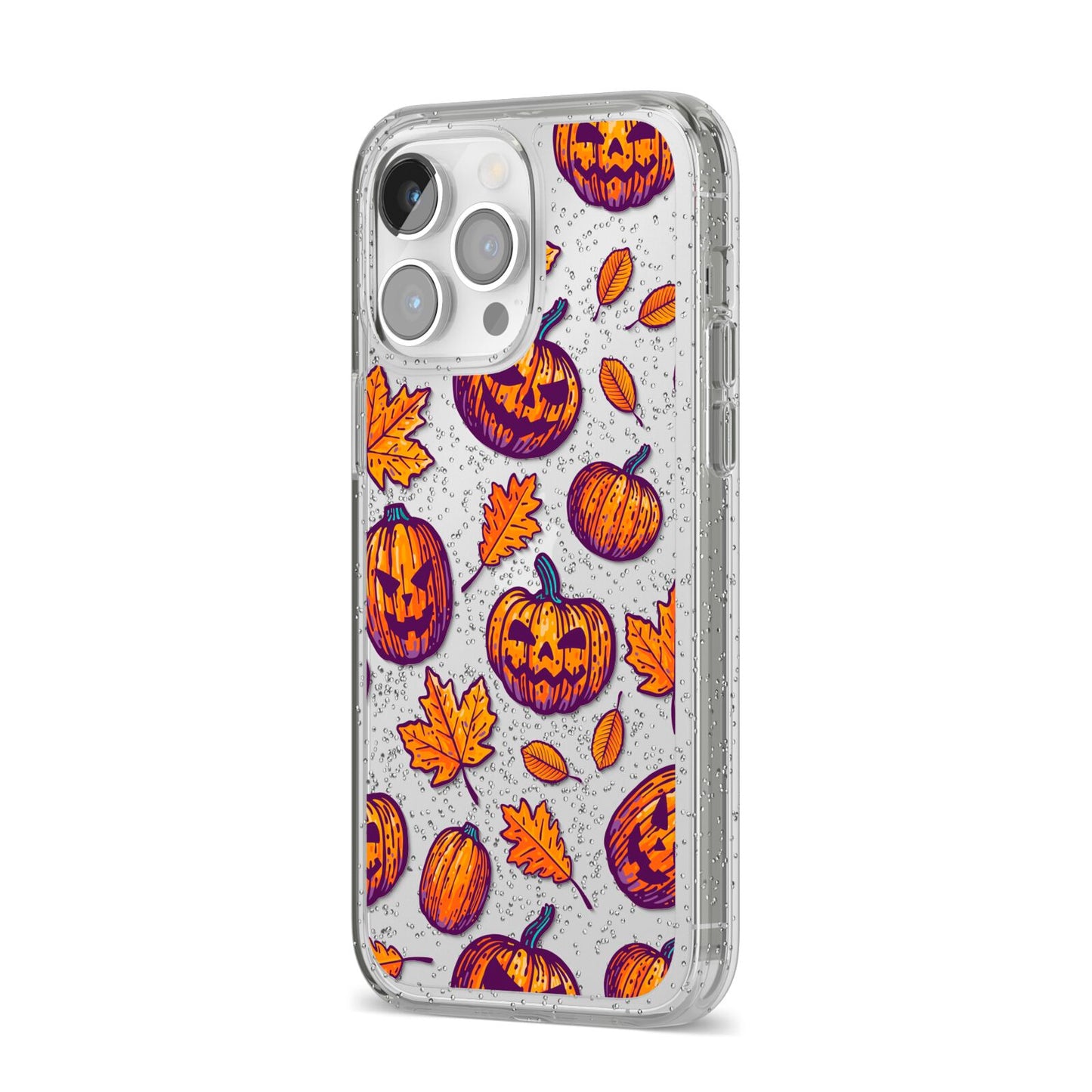 Purple and Orange Autumn Illustrations iPhone 14 Pro Max Glitter Tough Case Silver Angled Image