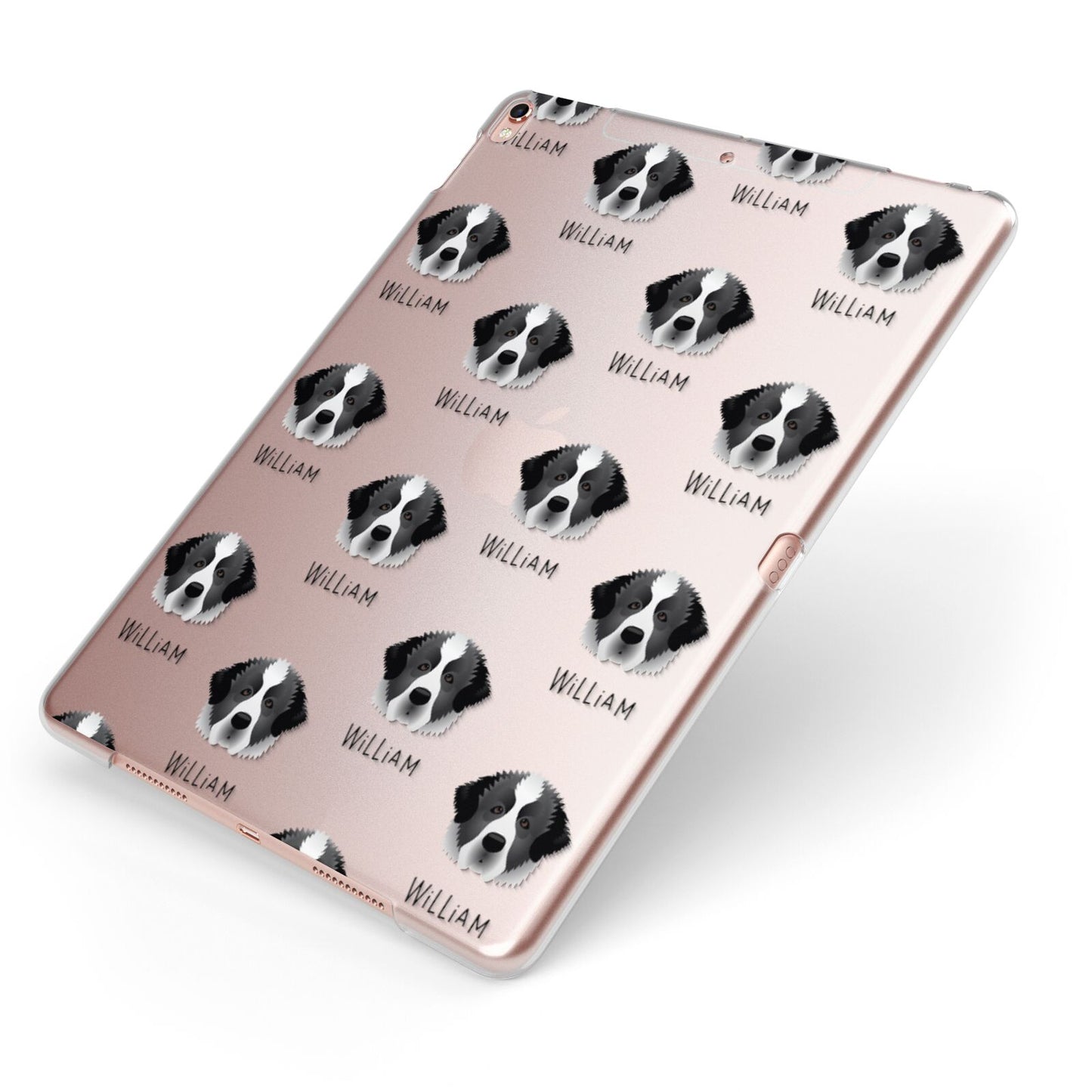 Pyrenean Mastiff Icon with Name Apple iPad Case on Rose Gold iPad Side View