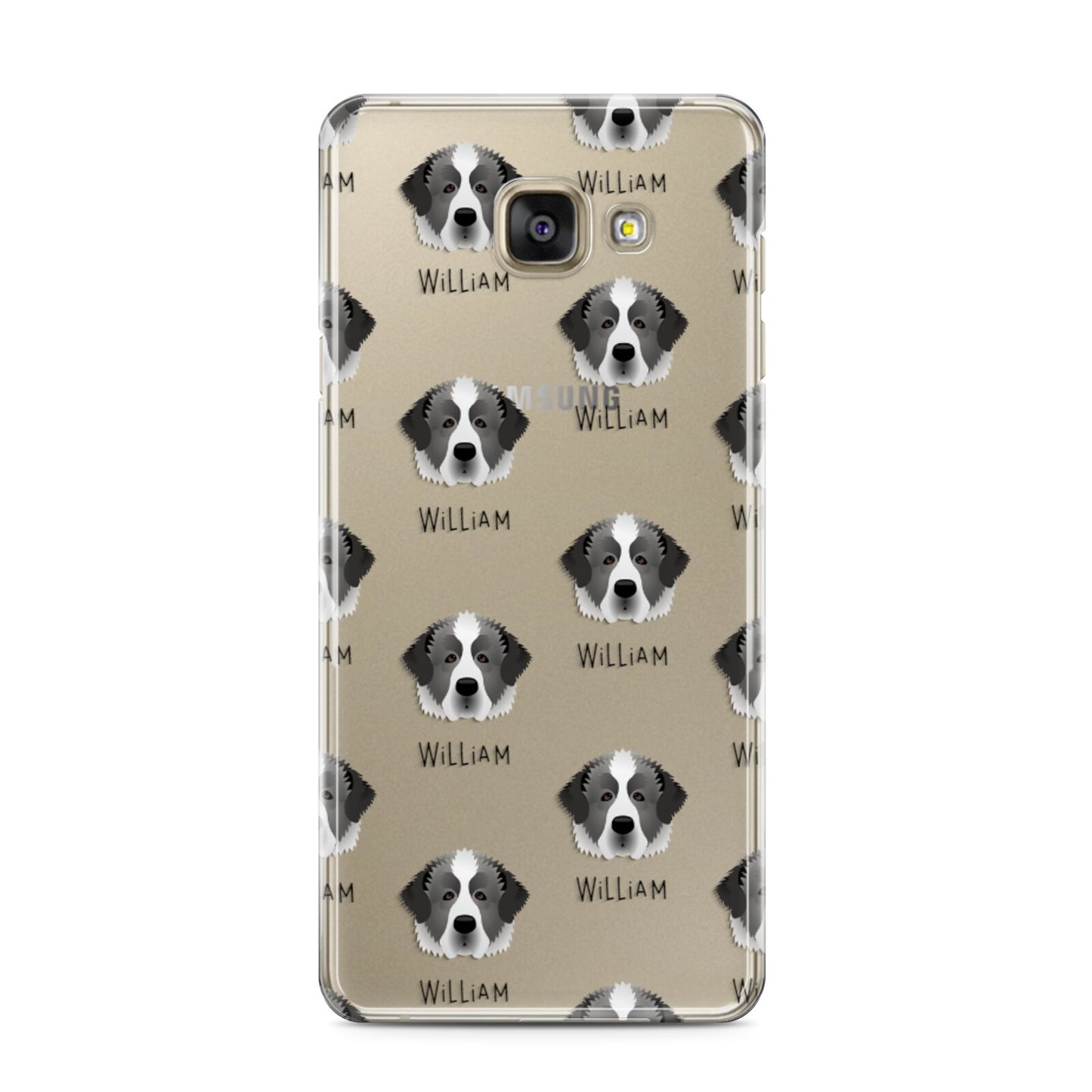 Pyrenean Mastiff Icon with Name Samsung Galaxy A3 2016 Case on gold phone