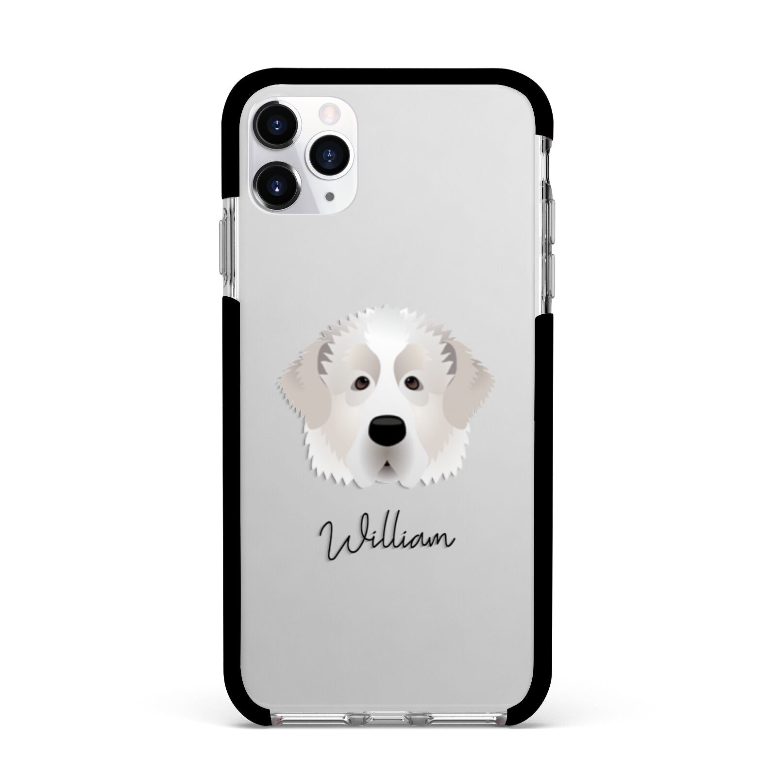 Pyrenean Mastiff Personalised Apple iPhone 11 Pro Max in Silver with Black Impact Case