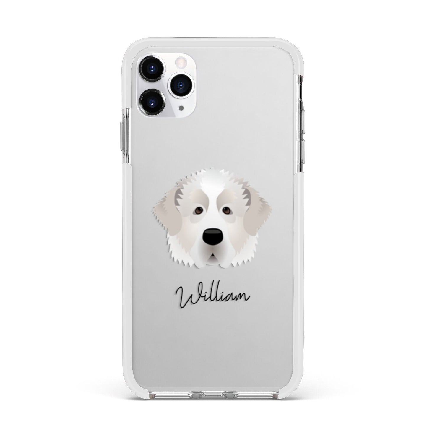 Pyrenean Mastiff Personalised Apple iPhone 11 Pro Max in Silver with White Impact Case