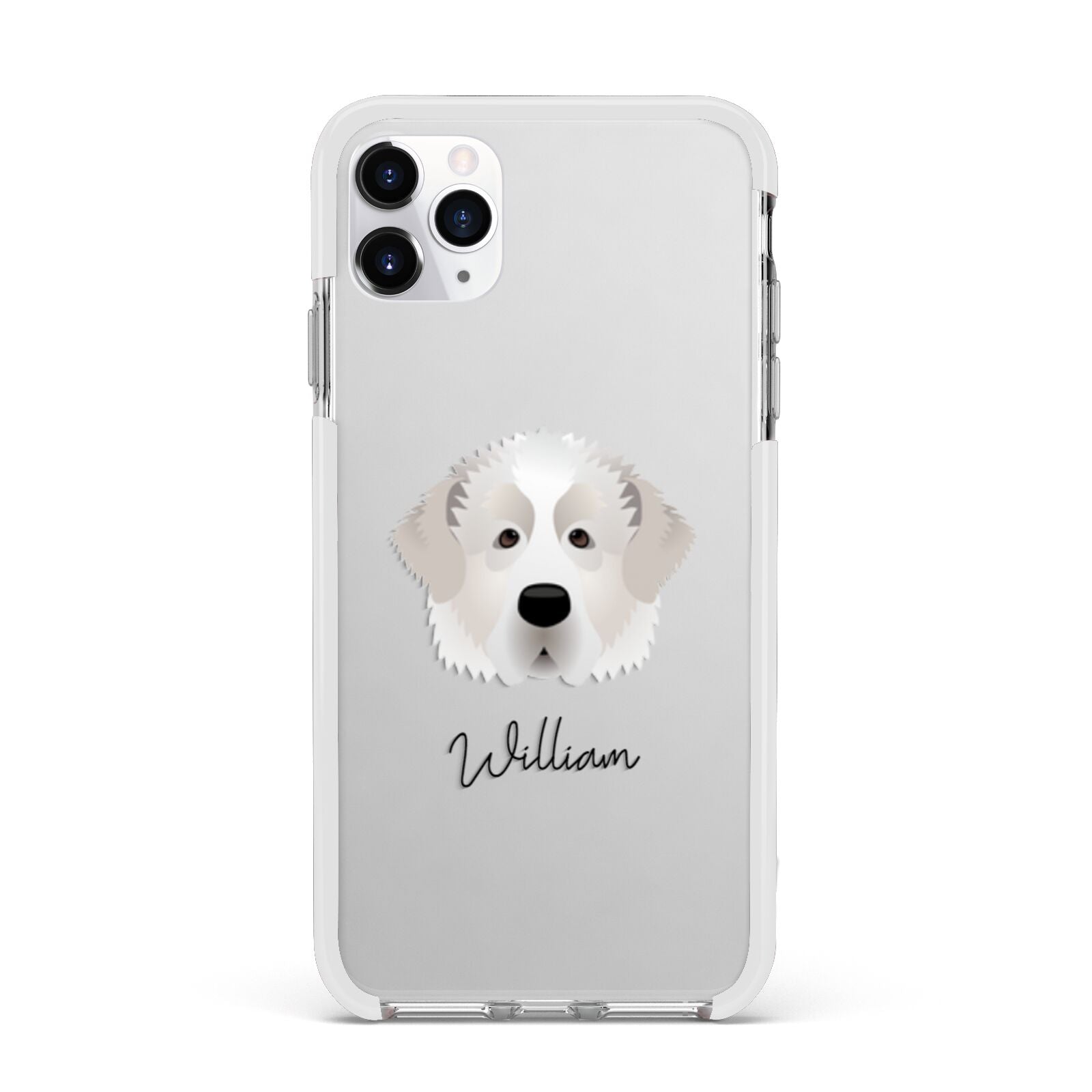 Pyrenean Mastiff Personalised Apple iPhone 11 Pro Max in Silver with White Impact Case
