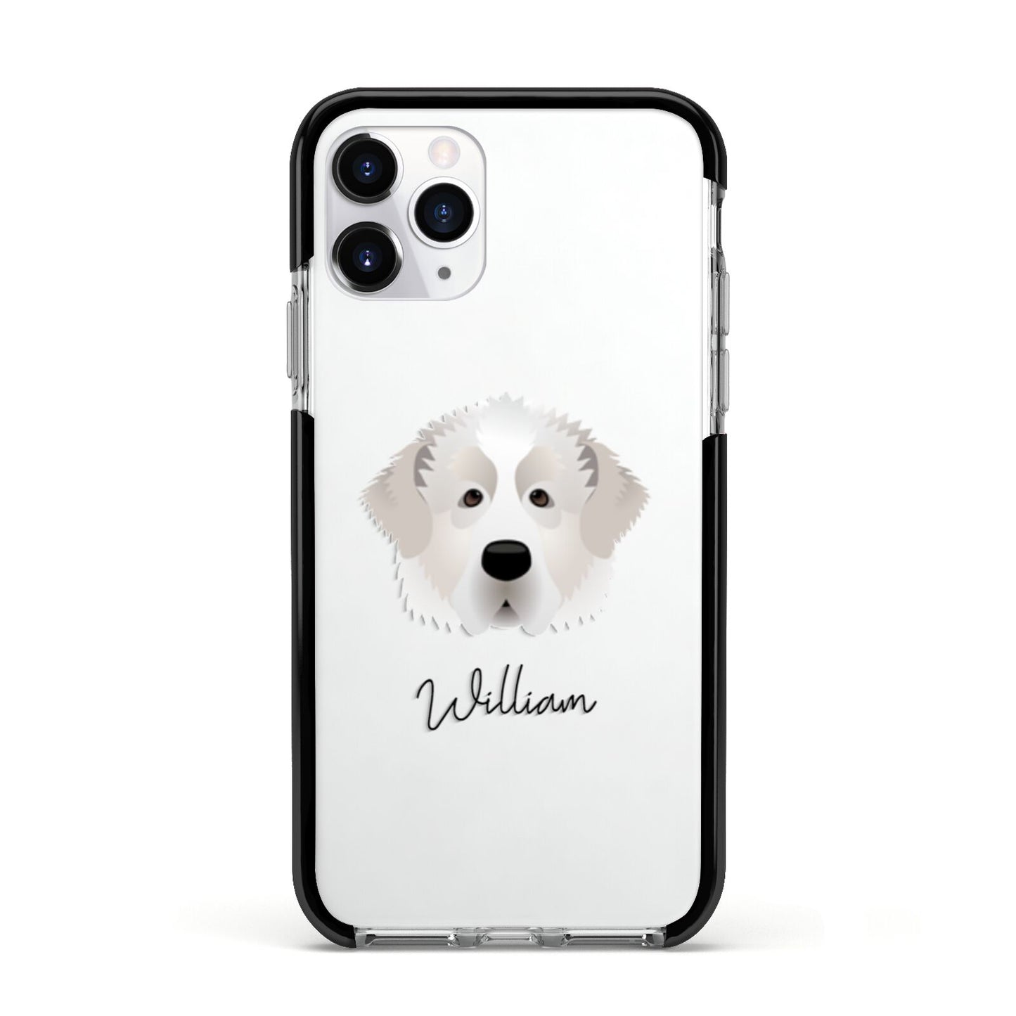 Pyrenean Mastiff Personalised Apple iPhone 11 Pro in Silver with Black Impact Case