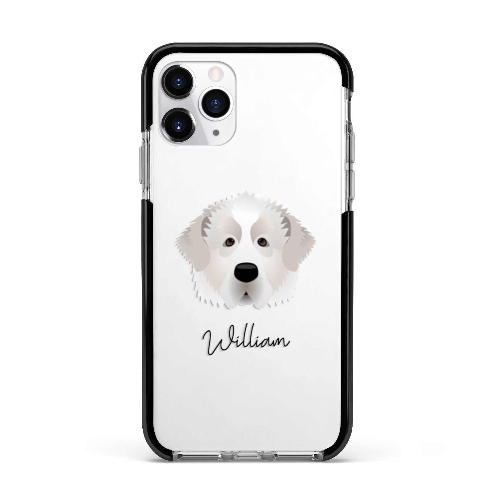 Pyrenean Mastiff Personalised Apple iPhone 11 Pro in Silver with Black Impact Case