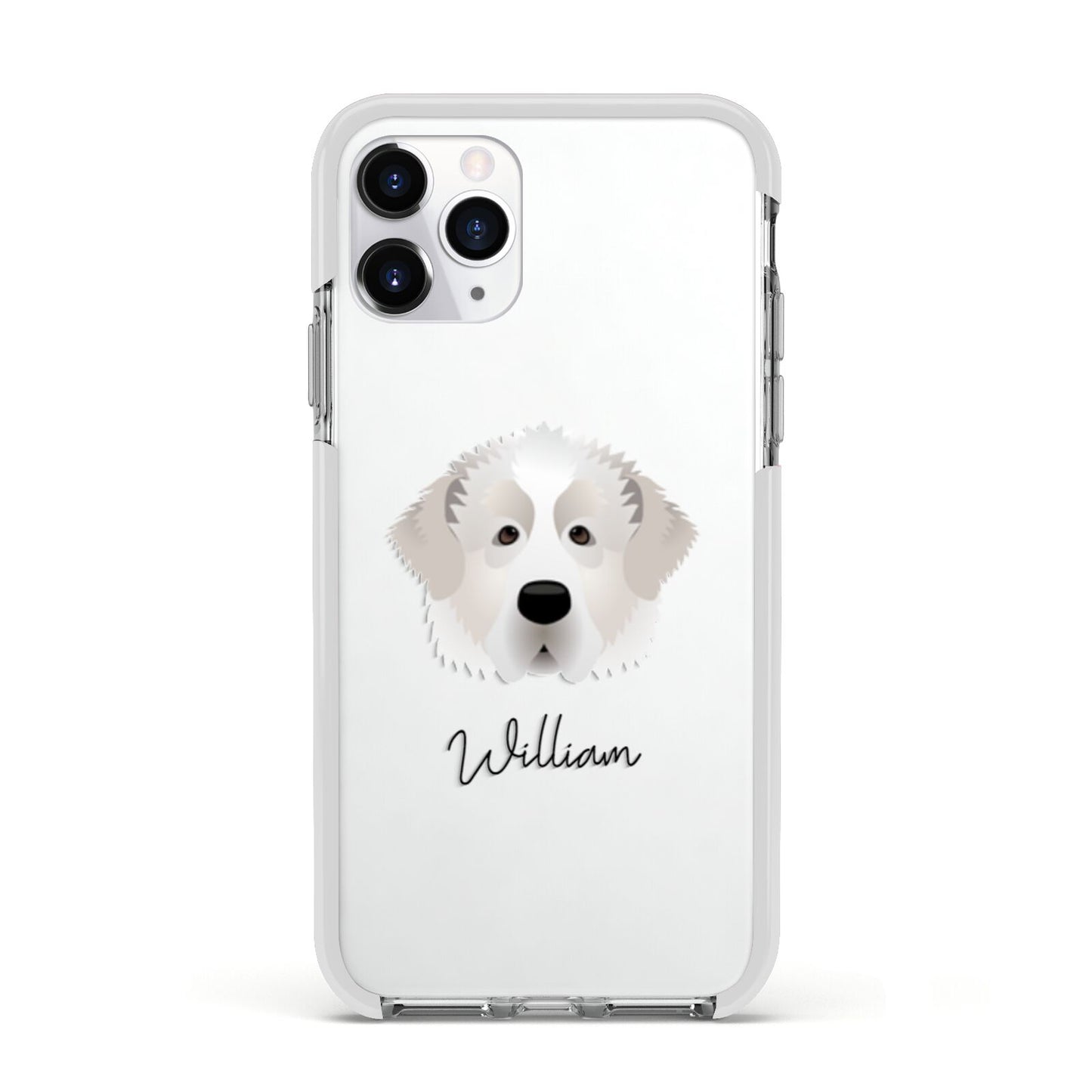 Pyrenean Mastiff Personalised Apple iPhone 11 Pro in Silver with White Impact Case