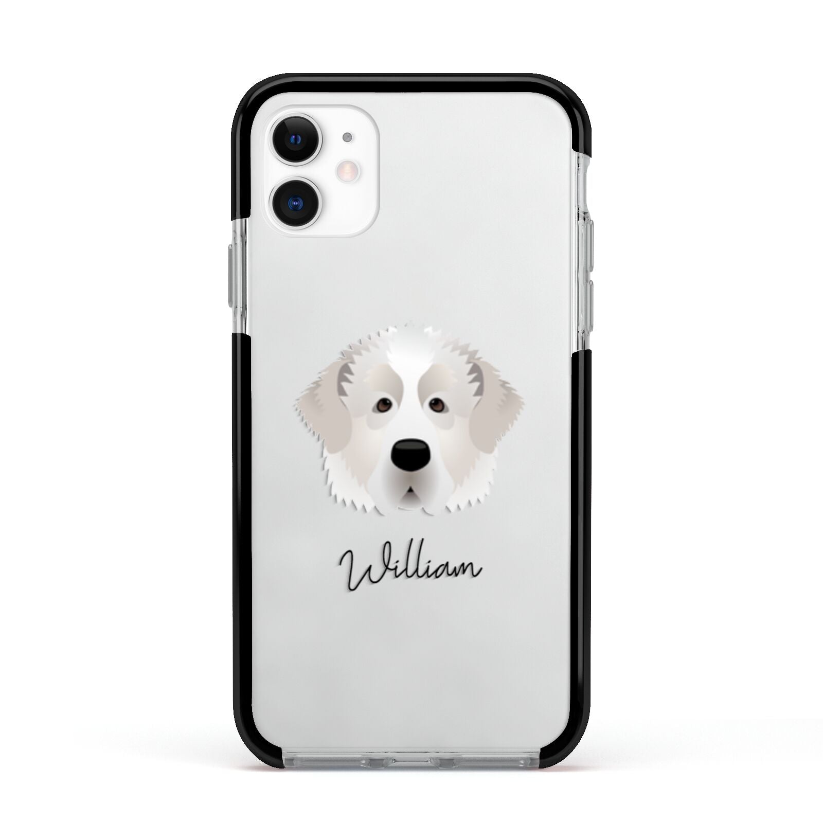 Pyrenean Mastiff Personalised Apple iPhone 11 in White with Black Impact Case