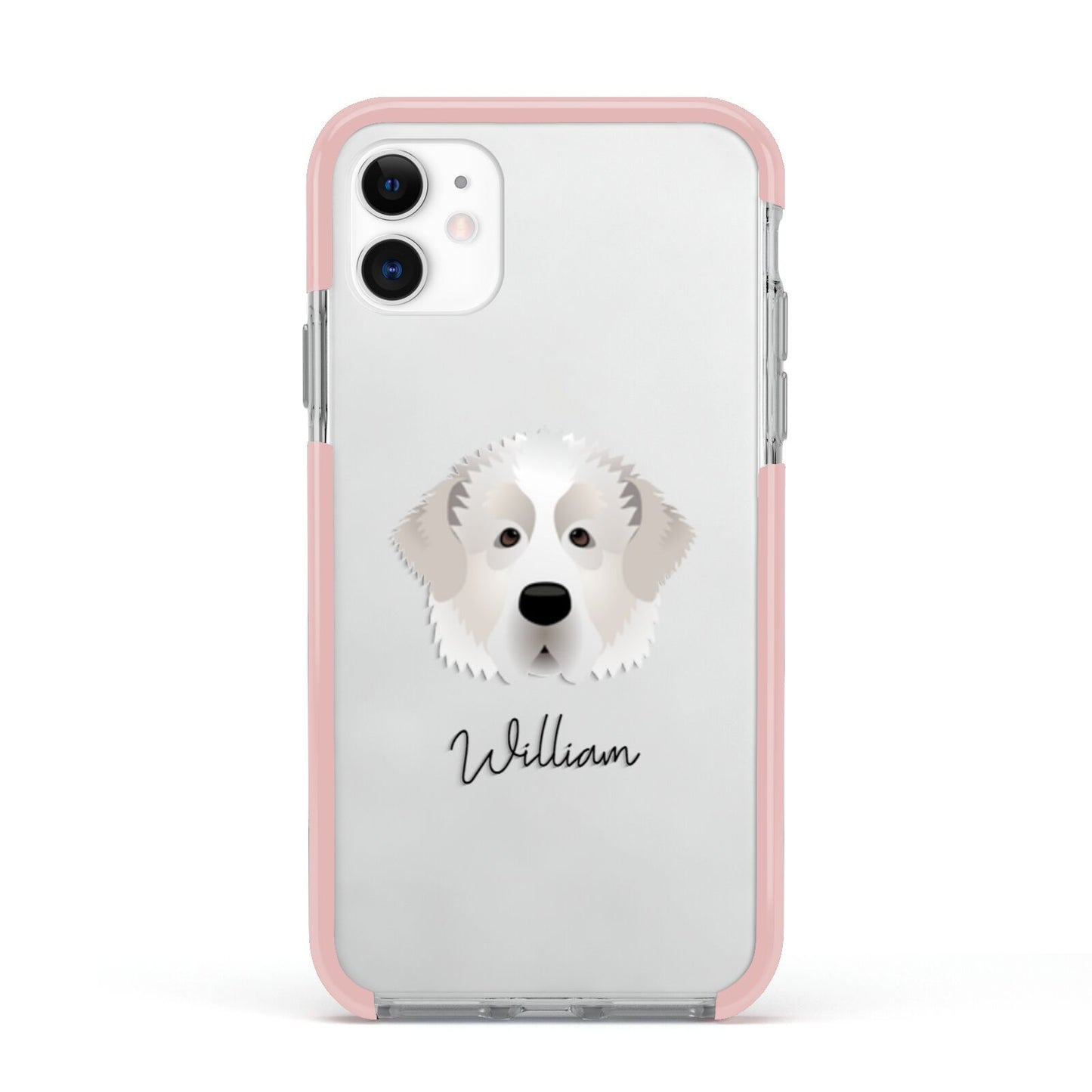 Pyrenean Mastiff Personalised Apple iPhone 11 in White with Pink Impact Case