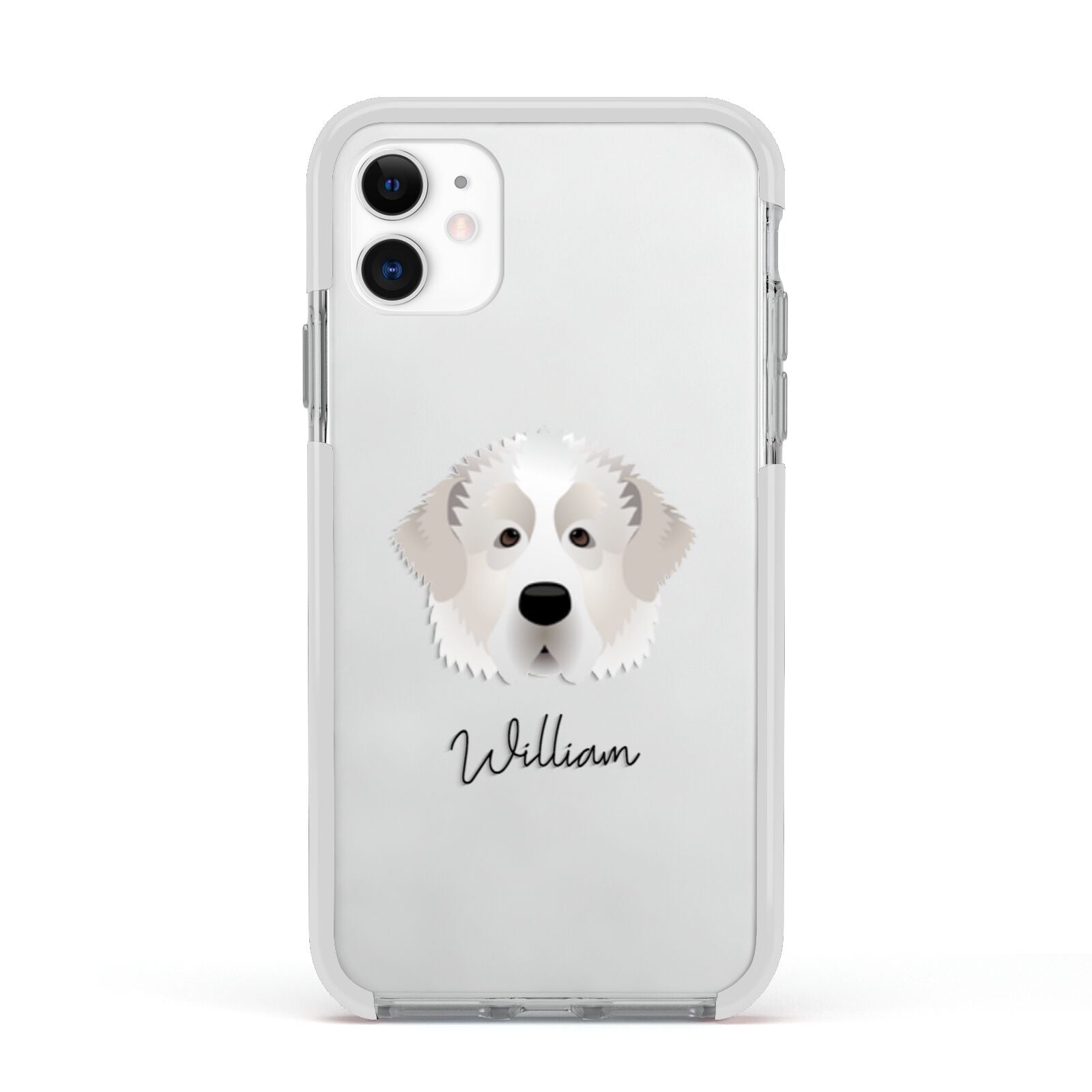 Pyrenean Mastiff Personalised Apple iPhone 11 in White with White Impact Case