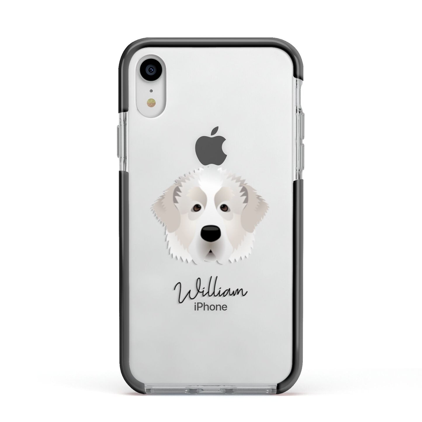 Pyrenean Mastiff Personalised Apple iPhone XR Impact Case Black Edge on Silver Phone