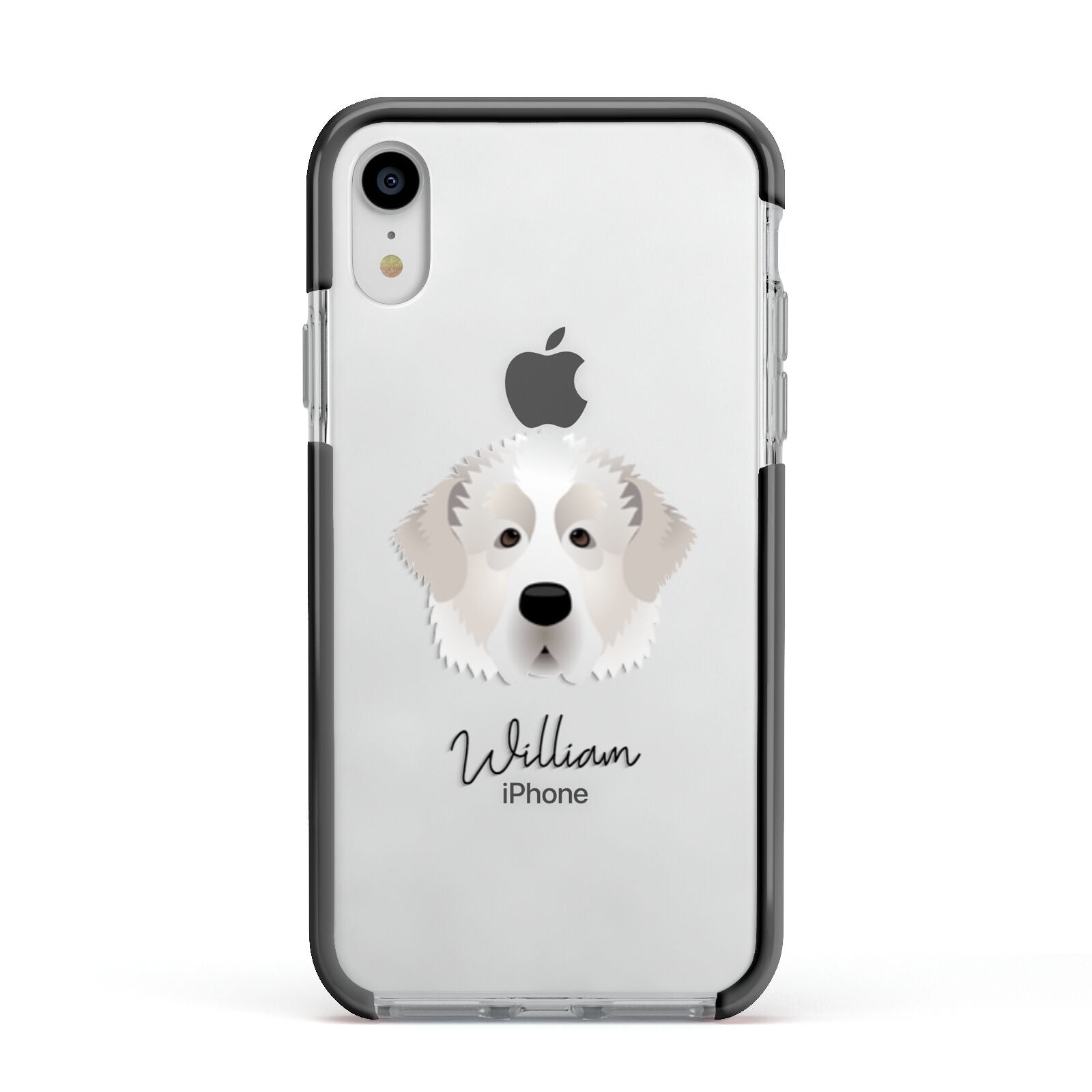 Pyrenean Mastiff Personalised Apple iPhone XR Impact Case Black Edge on Silver Phone
