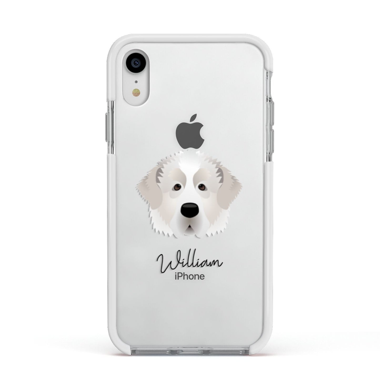 Pyrenean Mastiff Personalised Apple iPhone XR Impact Case White Edge on Silver Phone